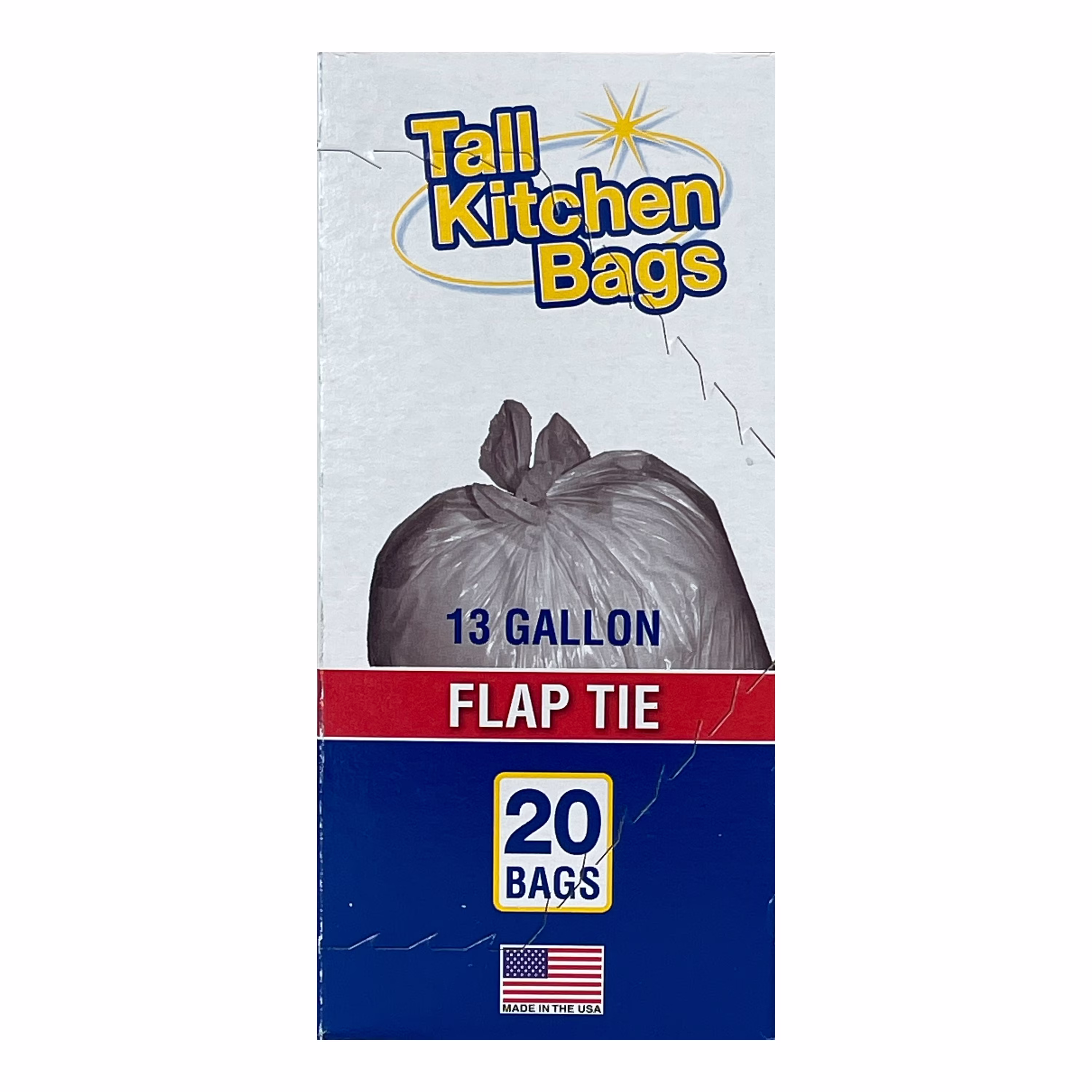 Top Job Basic Kitchen Trash Bags, 13 Gallon, 20 Bags (Flap Tie)