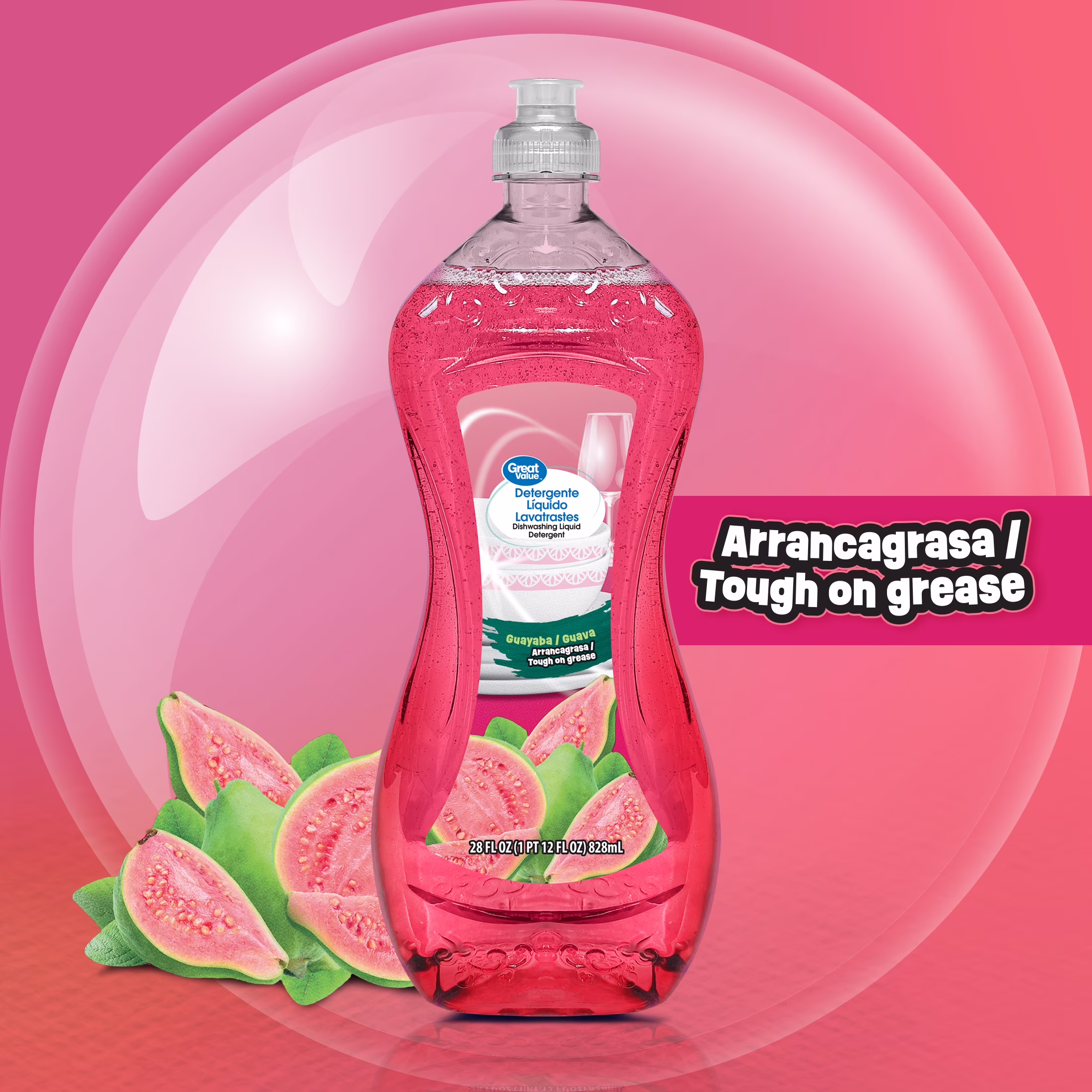Great Value Dish Washing Liquid Detergent, Guava, 28 fl oz