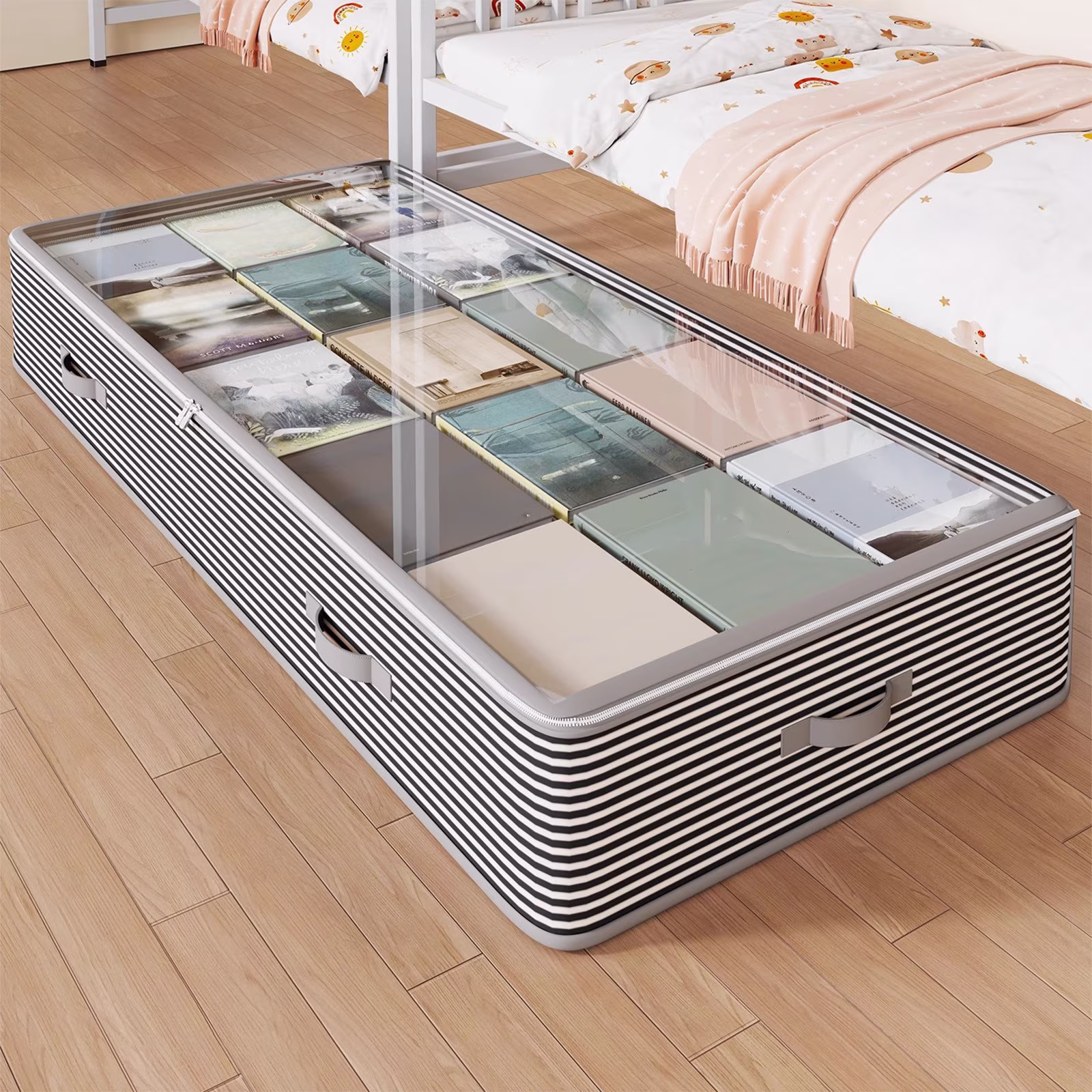 Underbed Storage Box - Large Pull-out Organizer, Dorm Room Essentials, Transparent Lid for Easy Viewing, Space-saving Closet Solution, topliu