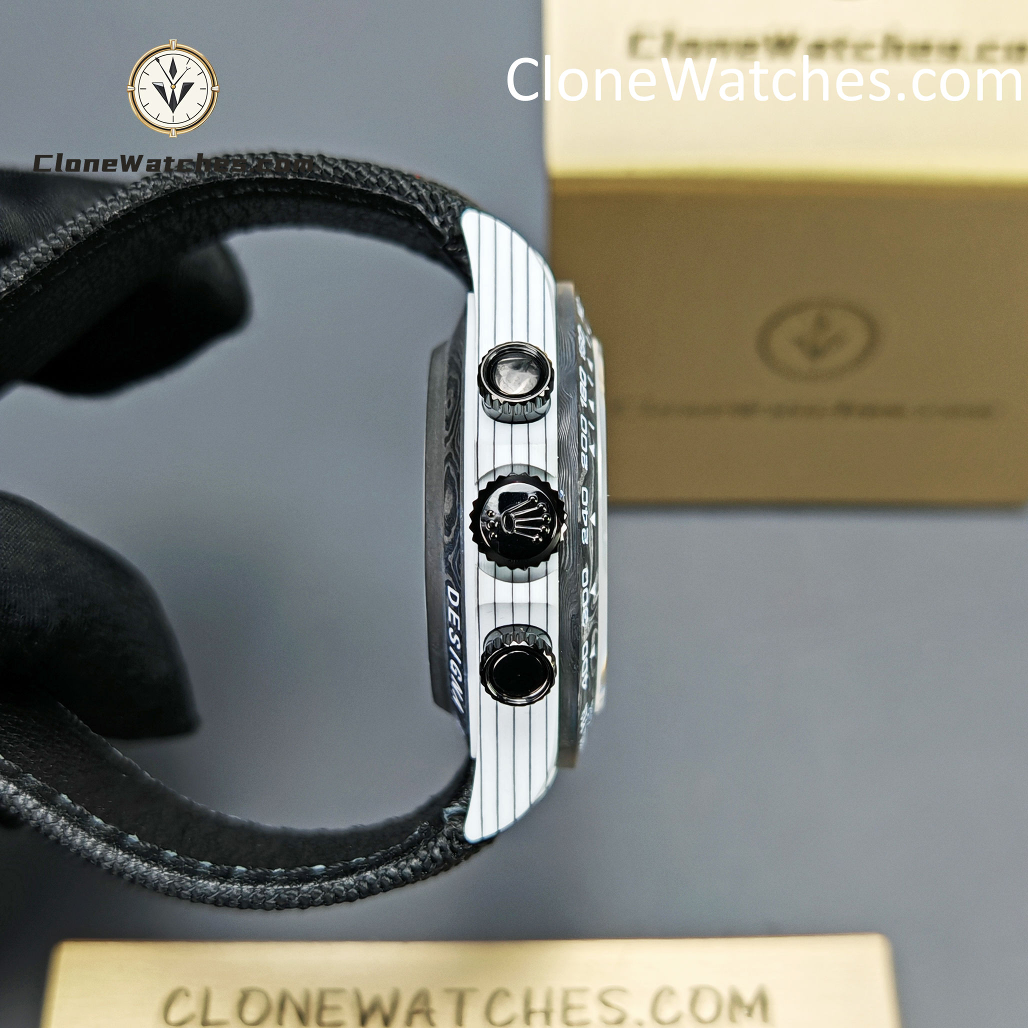Modified Super Clone Watches 1:1 DiW Rolex Daytona CarboQuartz 4130 Movement Black Strap