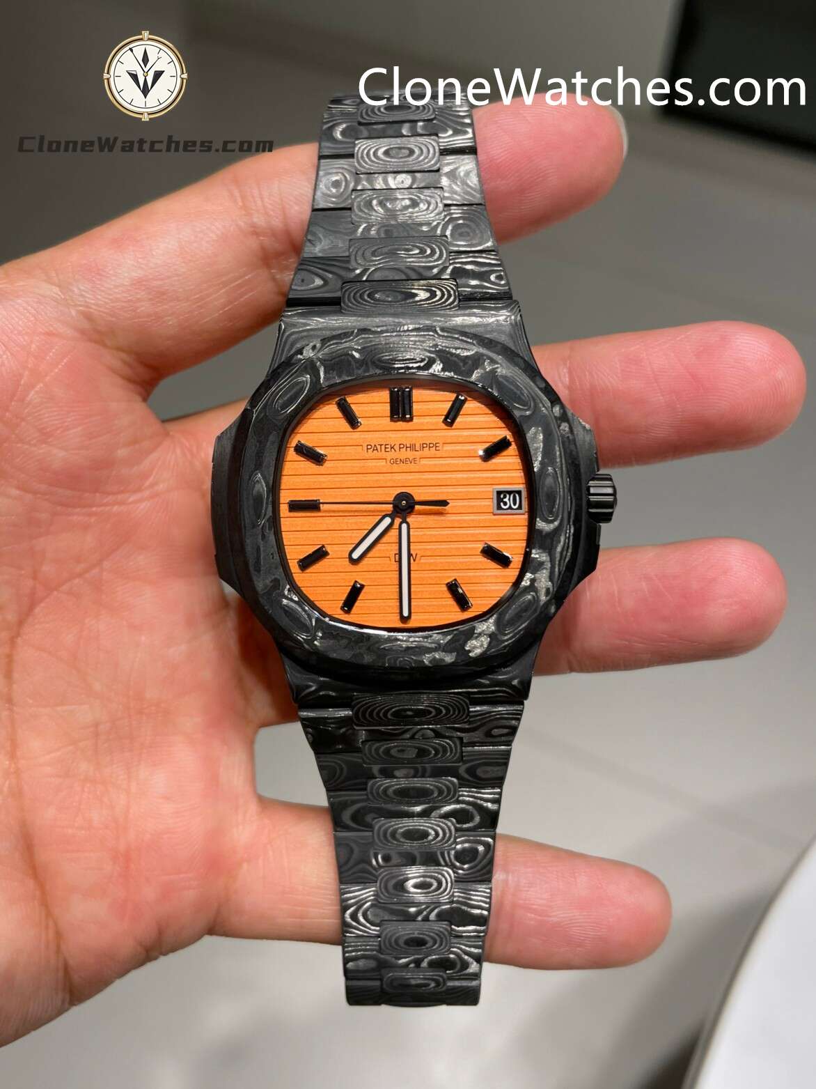 Modified Super Clone Watches 1:1 DiW Patek Philippe Nautilus 5711 “ALL CARBON BLACK” Orange Dial