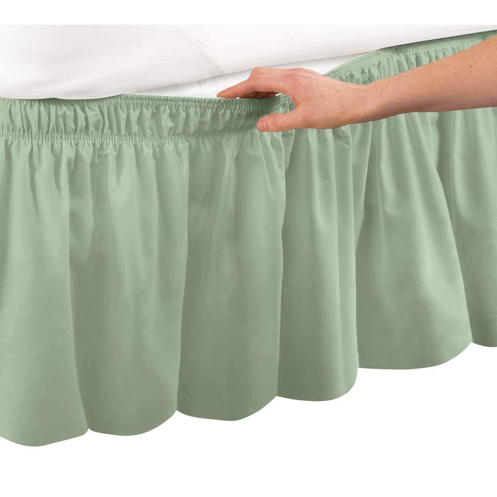 Collections Etc Wrap Around Bed Skirt, Easy Fit Elastic Dust Ruffle, Sage, Twin/Full
