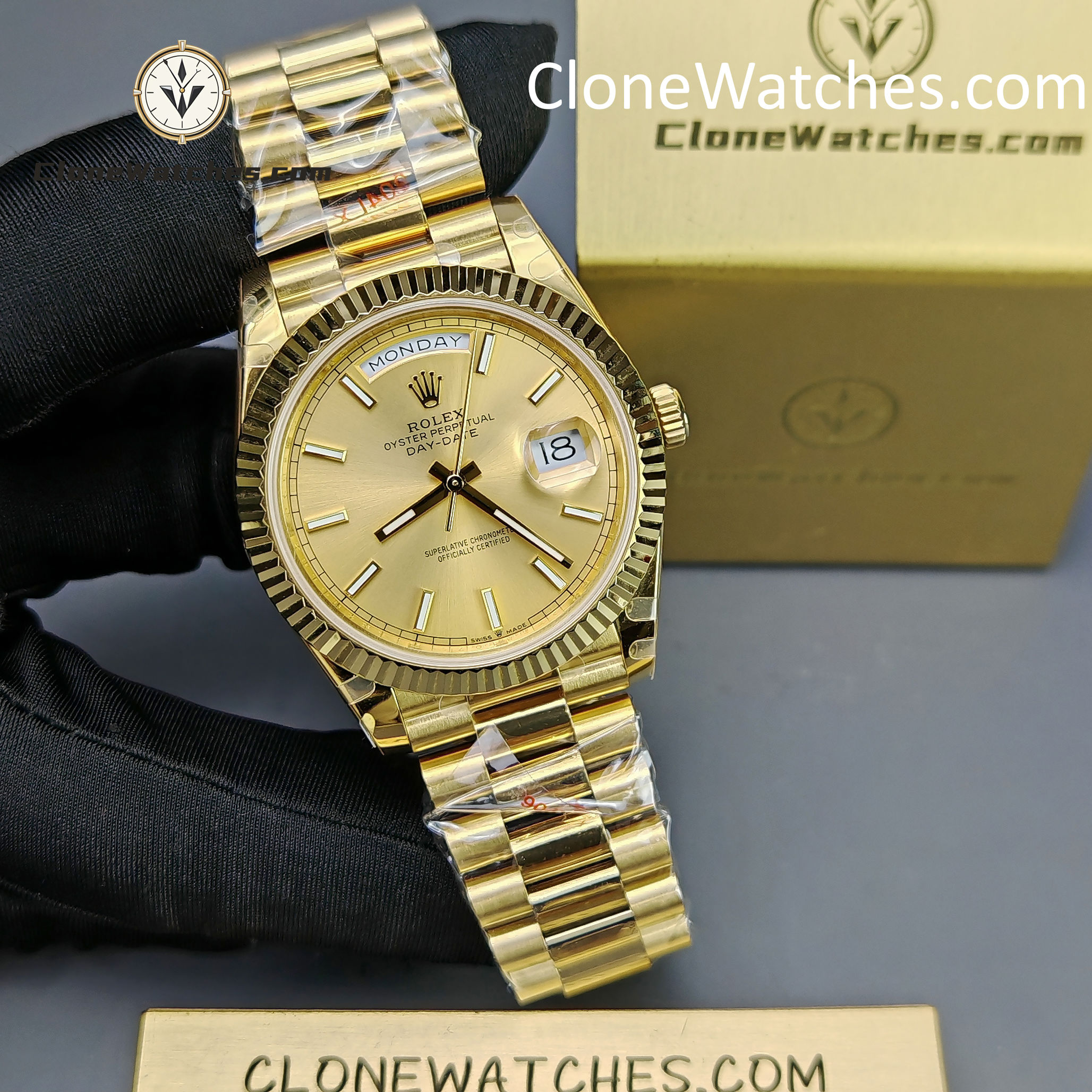 Rolex Super Clone Watches 1:1 Day Date 18K Gold 40mm m228238-0003 3255 Movement