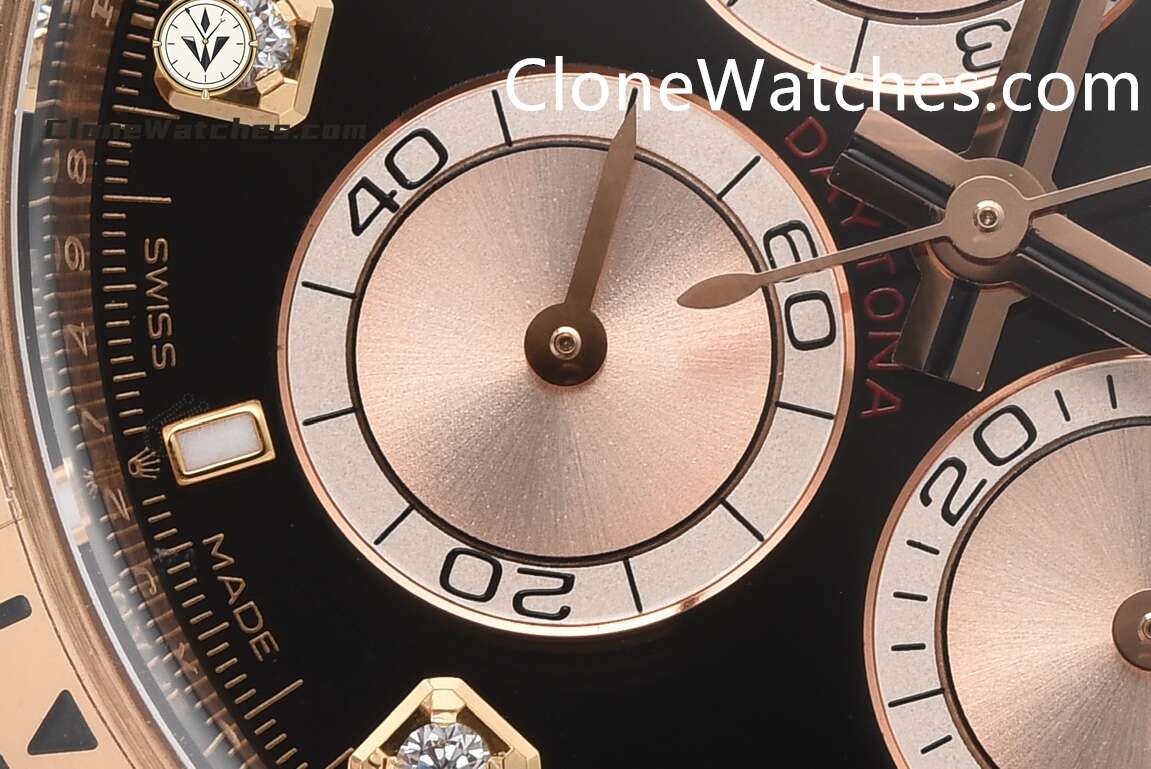 Rolex Super Clone Watches 1:1 Daytona Black Diamond Dial Rose Gold 126505G 4131 Movement
