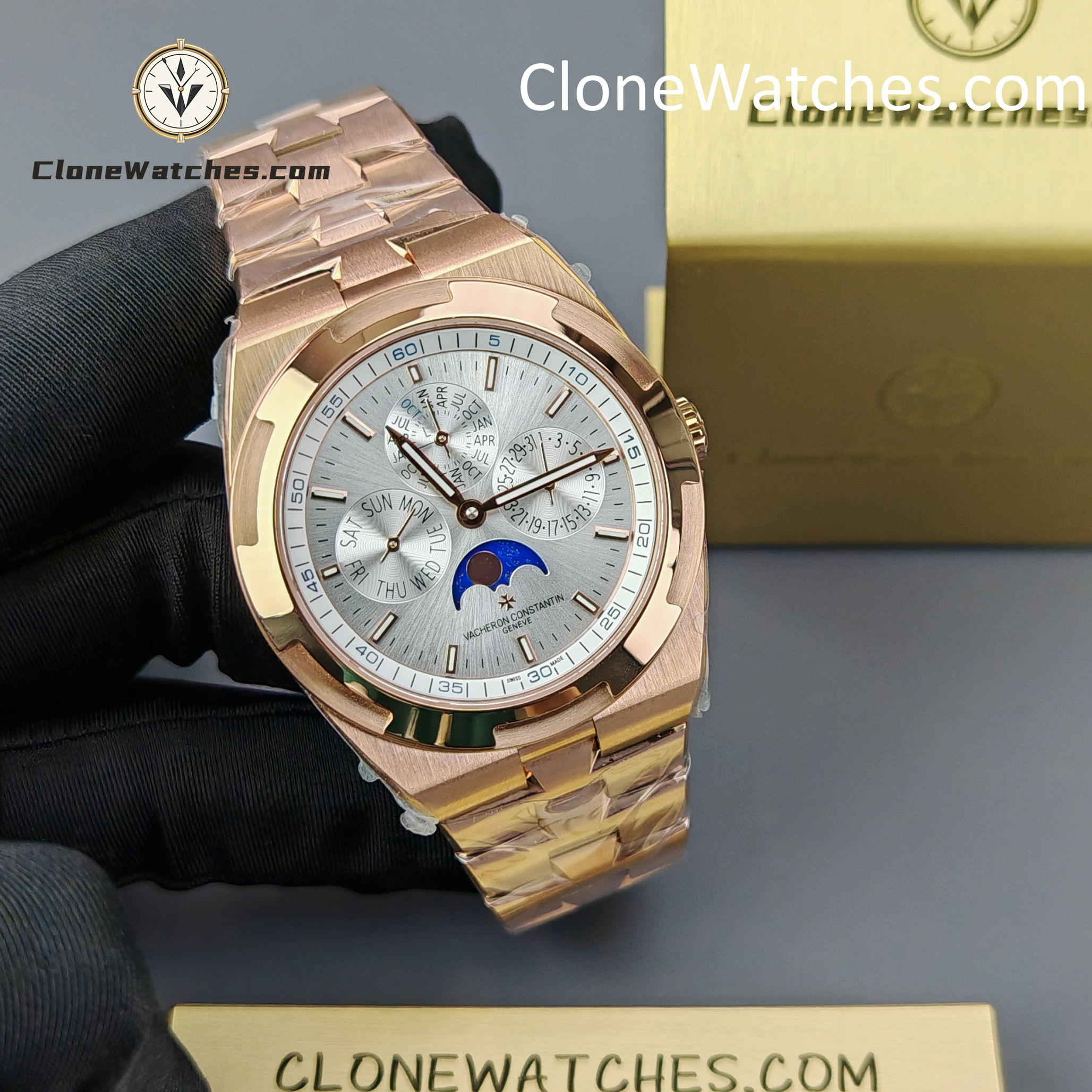 Vacheron Constantin Super Clone Watches 1:1 Overseas perpetual calendar Rose Gold 4300V/220R-B064