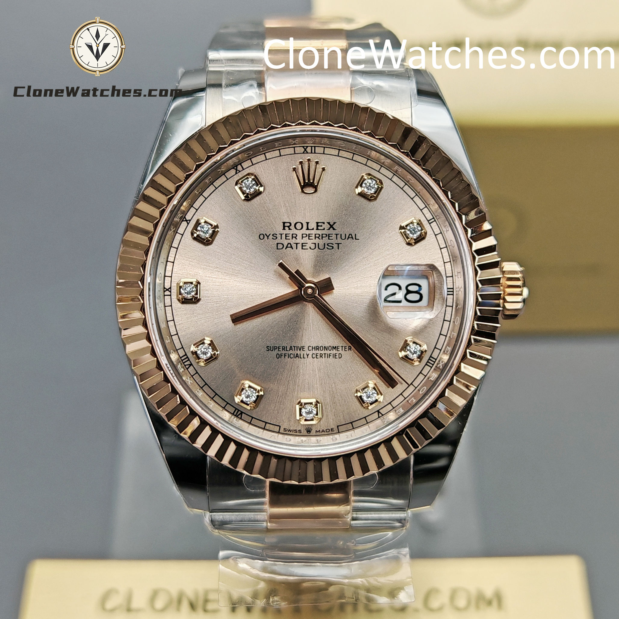 Rolex Super Clone Watches 1:1 DateJust Champagne Diamond Dial Oyster 41MM M126331-0007 3235 Movement