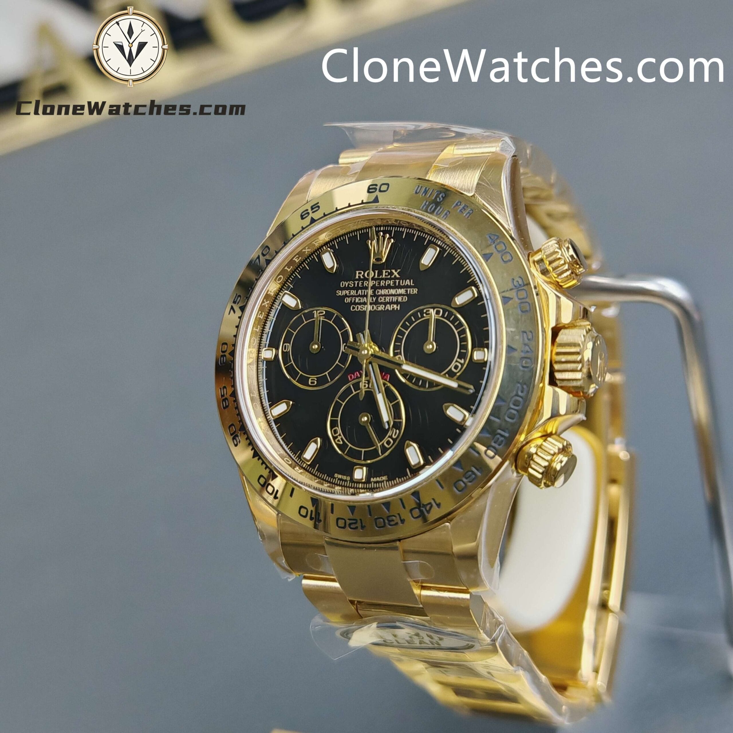 Rolex Super Clone Watches 1:1 Daytona 18K Gold Black Dial M116508-0004 4130 Movement