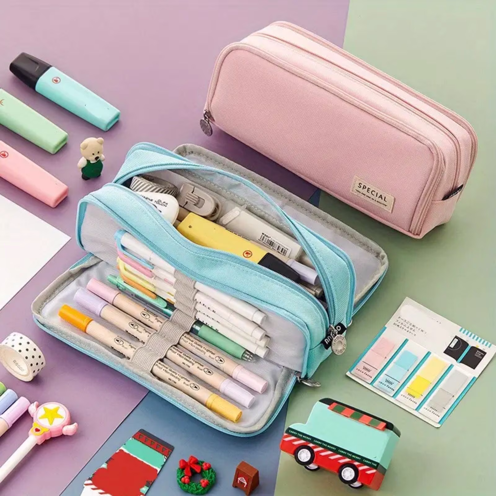 PALIFEUR Pencil Case Large Capacity Pencil Pouch, Multi-layer Aesthetic Pen Bag, Sturdy Multifunctional Pencil Bag, Pencil Box, Sky Blue