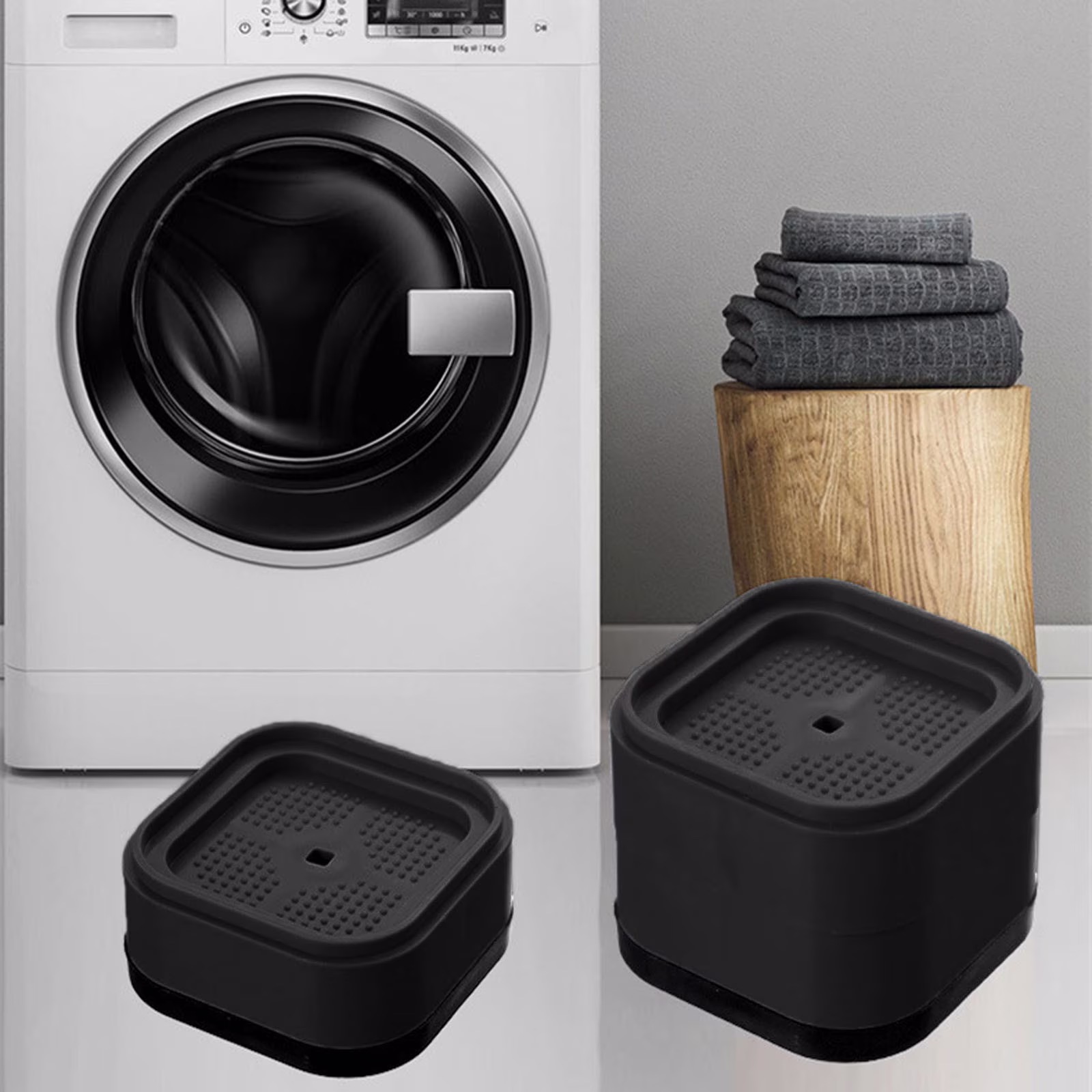 4-Pack Adjustable Height Furniture Risers - Non-Slip Shock-Absorbing Pads for Washing Machine, Bed & Sofa, Heavy Duty Floor Protection