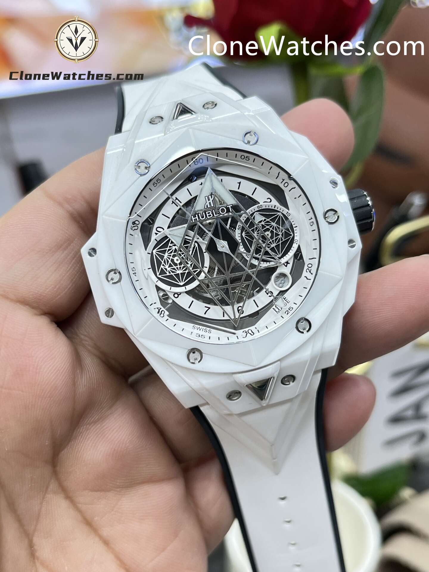 Hublot Super Clone Watches 1:1 Big Bang Unico Sang Bleu II White Ceramic 45MM 418.HX.2001.RX.MXM21