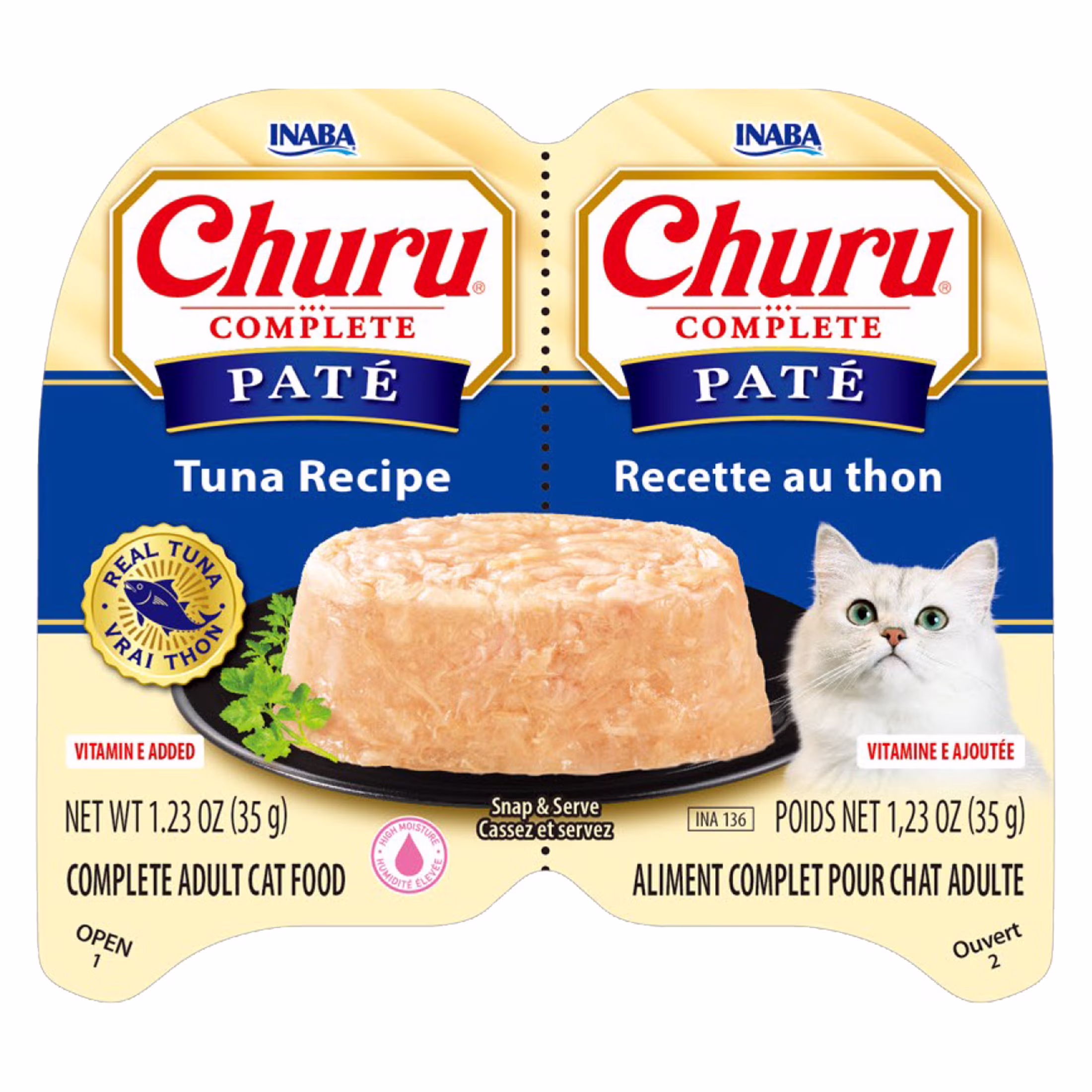INABA Churu Complete Pate Wet Cat Food with Fish Oil, 1.23oz. per Serving, 2 Servings, Tuna Recipe