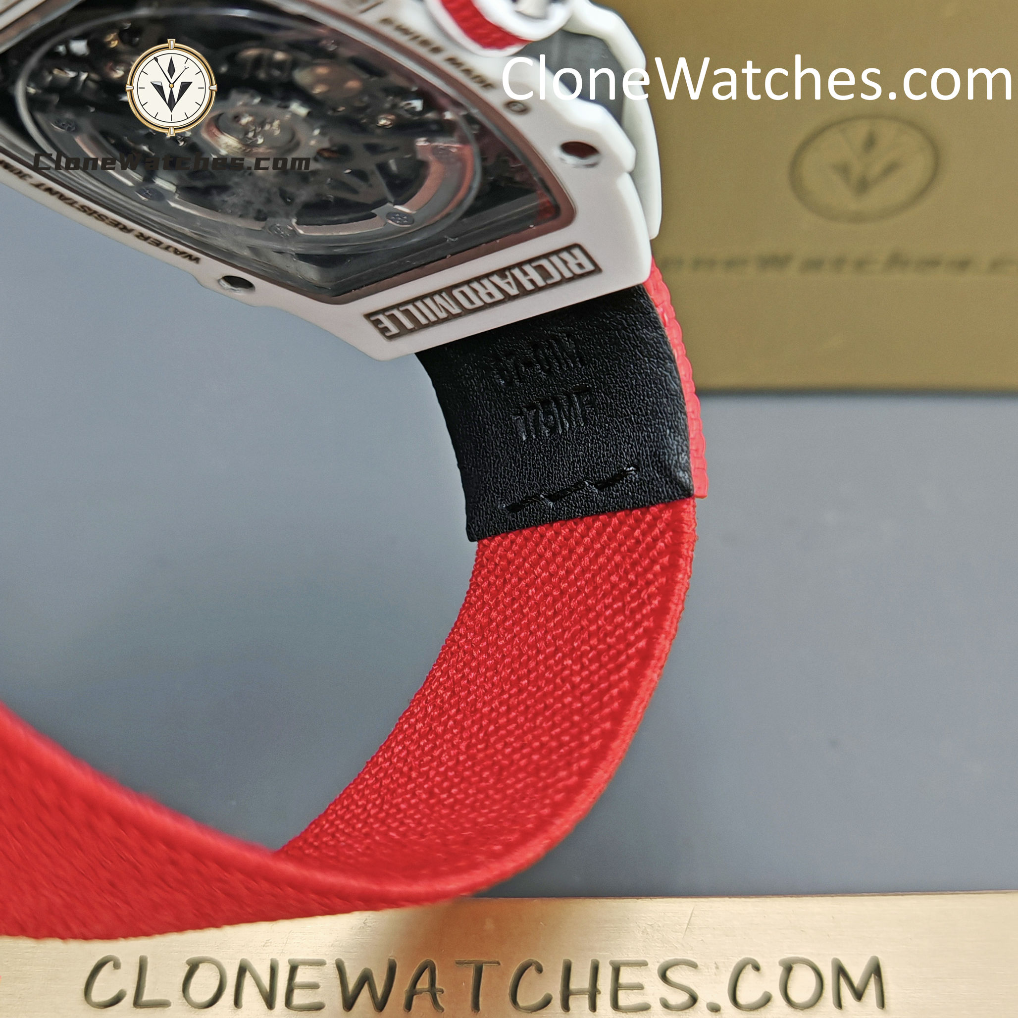 Richard Mille Super Clone Watches 1:1 RM 67 – 02 White Carbon Tourbillon Red Strap