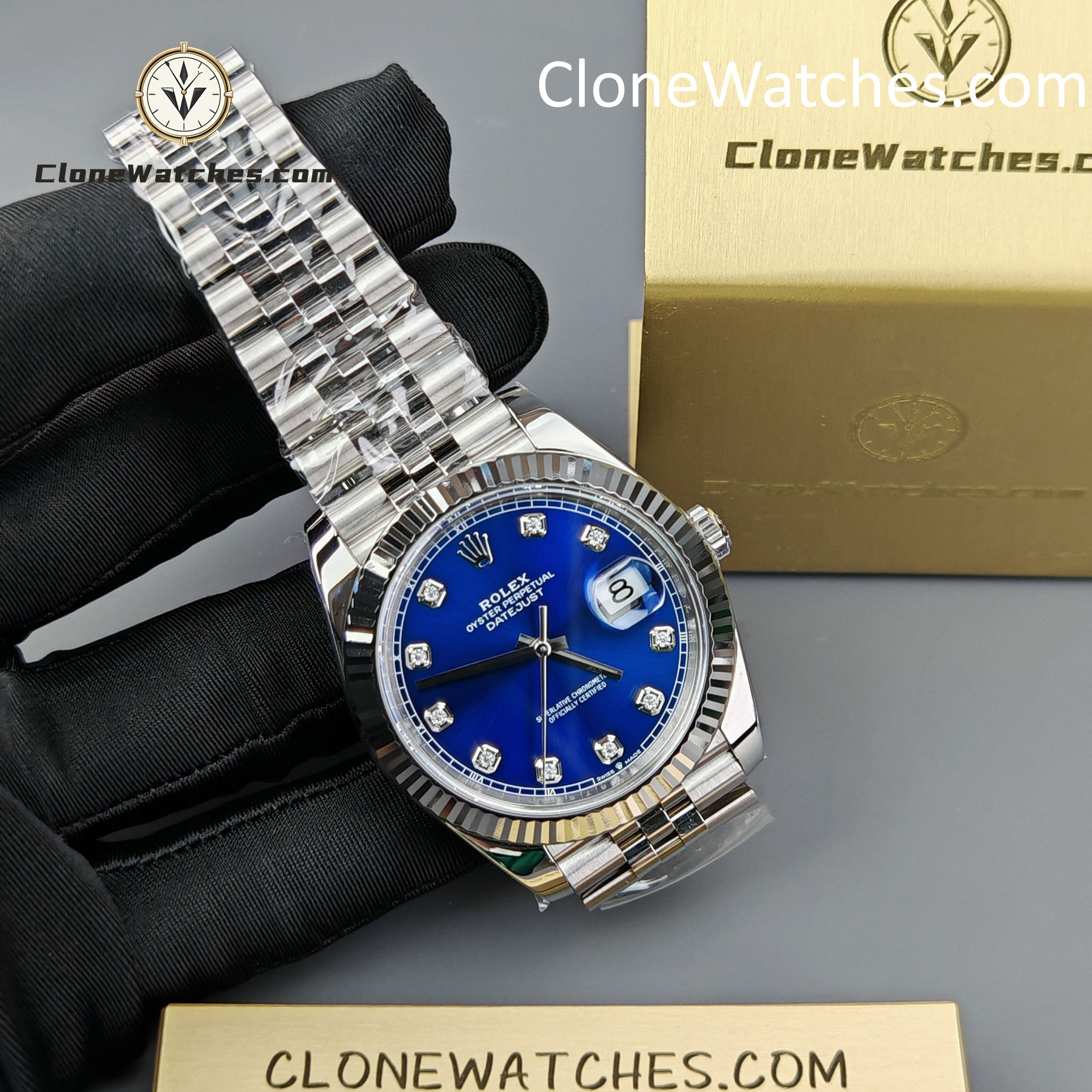 Rolex Super Clone Watches 1:1 DateJust Blue Diamond Dial Jubilee 41MM M126334 3235 Movement