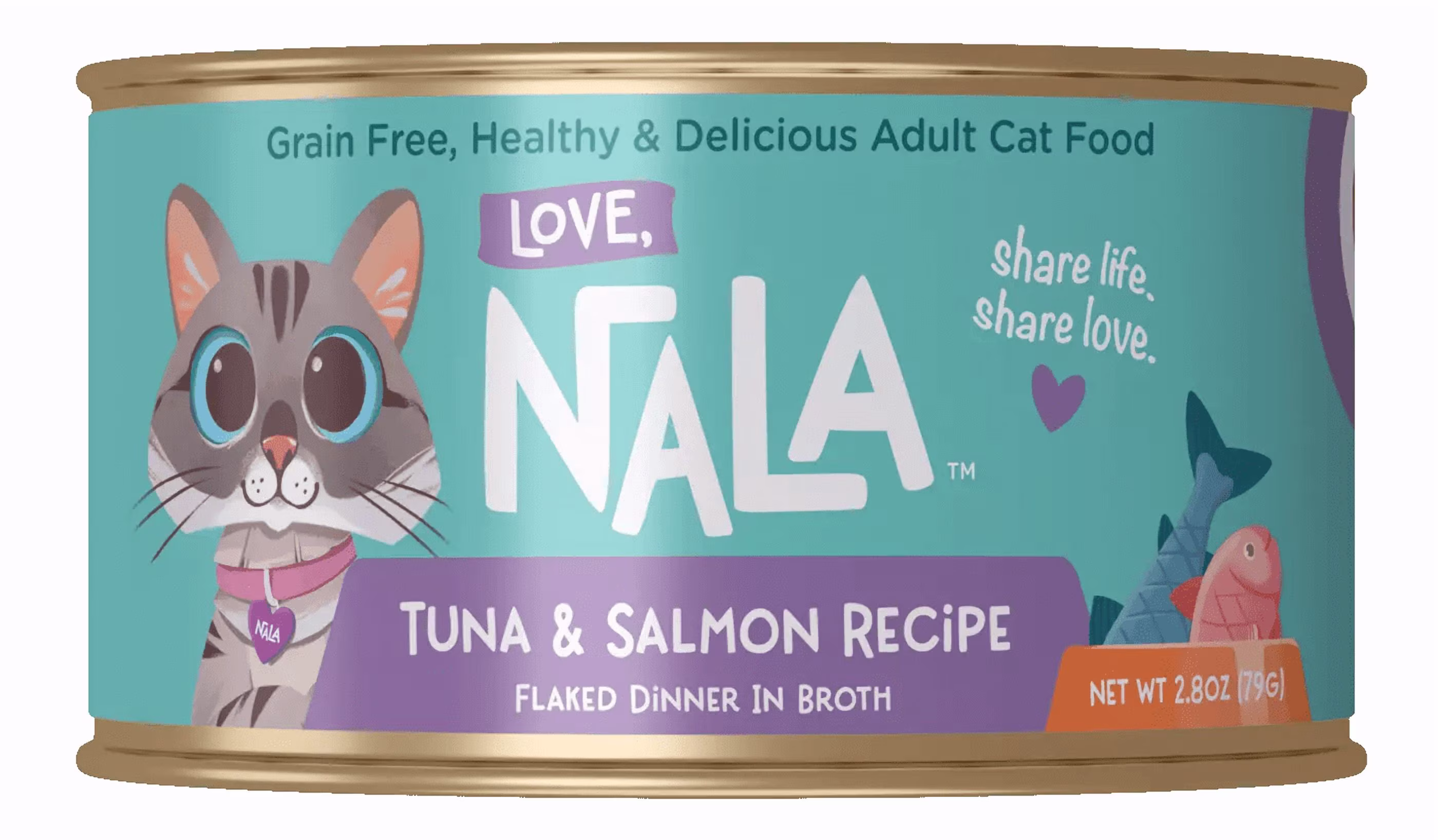 (6 pack) Love, Nala Adult Cat Flaked Wet Cat Food Tuna & Salmon Recipe in Broth, 2.8 oz