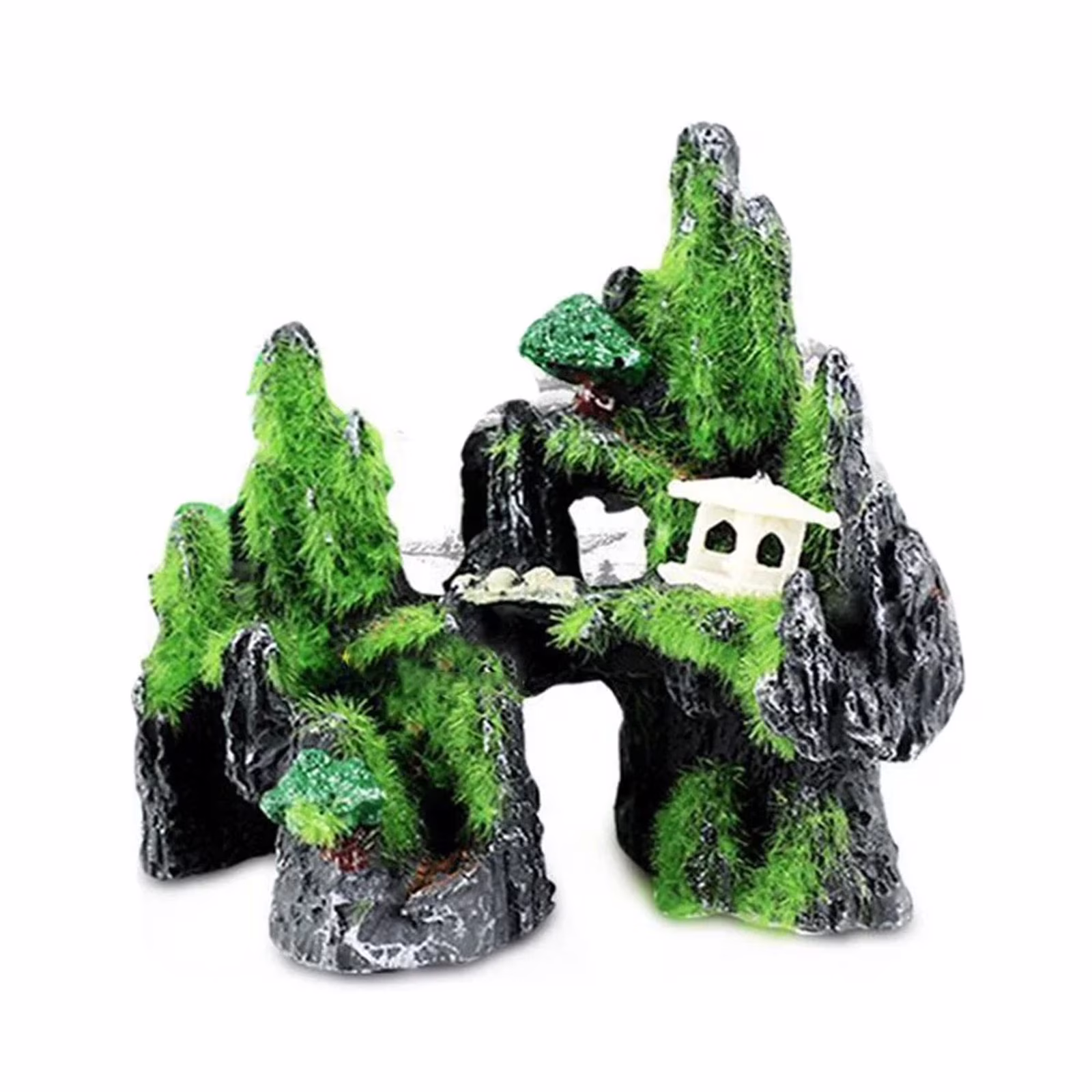 HmNPlay Resin Aquarium Ornament Rockery Rock with Hiding Cave Fish Tank Decoration Safe for Fish Turtle Habitat Aquascaping Landscape 14x13x8cm