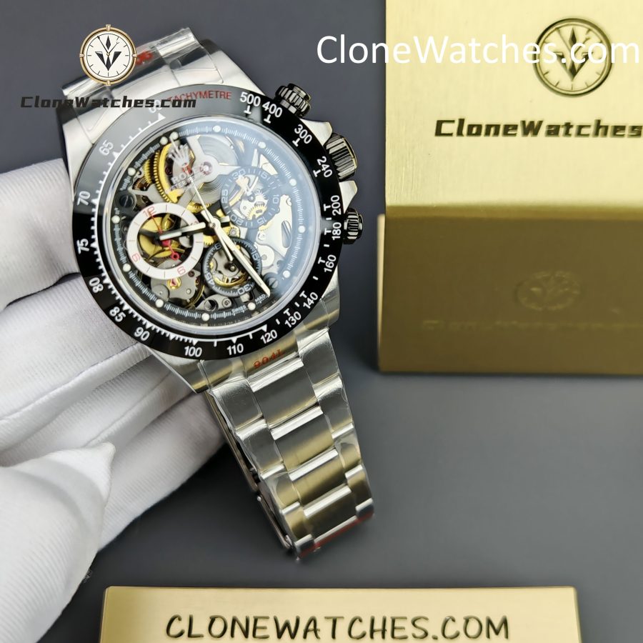 Modified Super Clone Watches 1:1 Sonic Rolex Daytona Black Skeleton Dial 4130