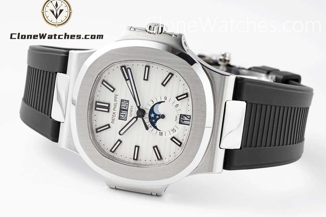Patek Philippe Super Clone Watches 1:1 Nautilus 5726 White Dial Black Rubber Strap