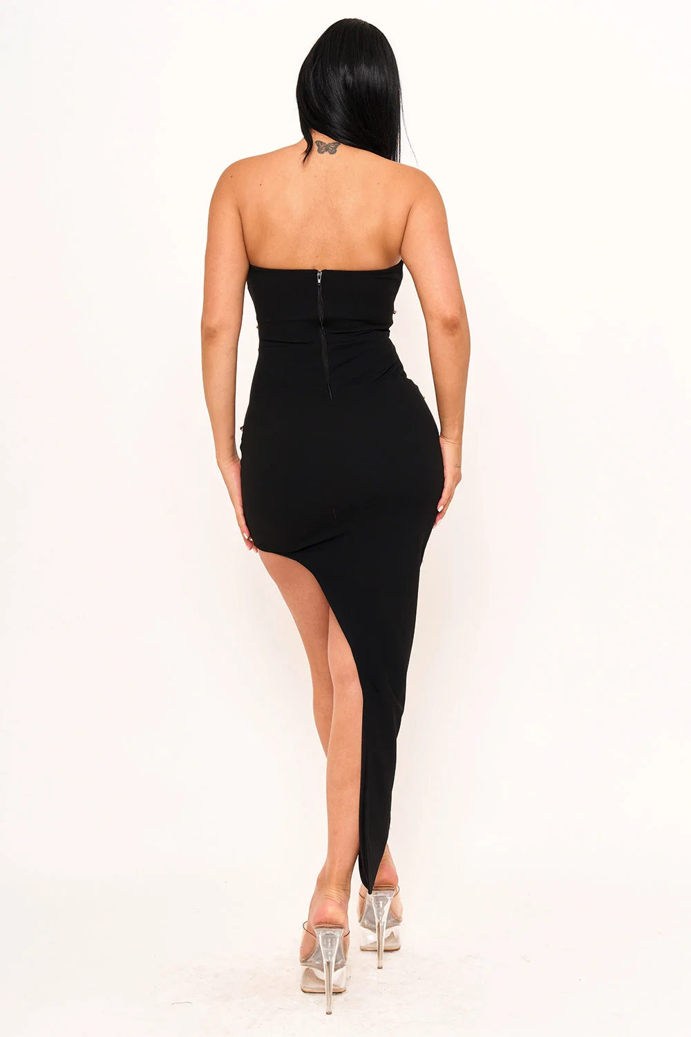Symphony Dress - Rhinestone Side High-Low Mini Dress
