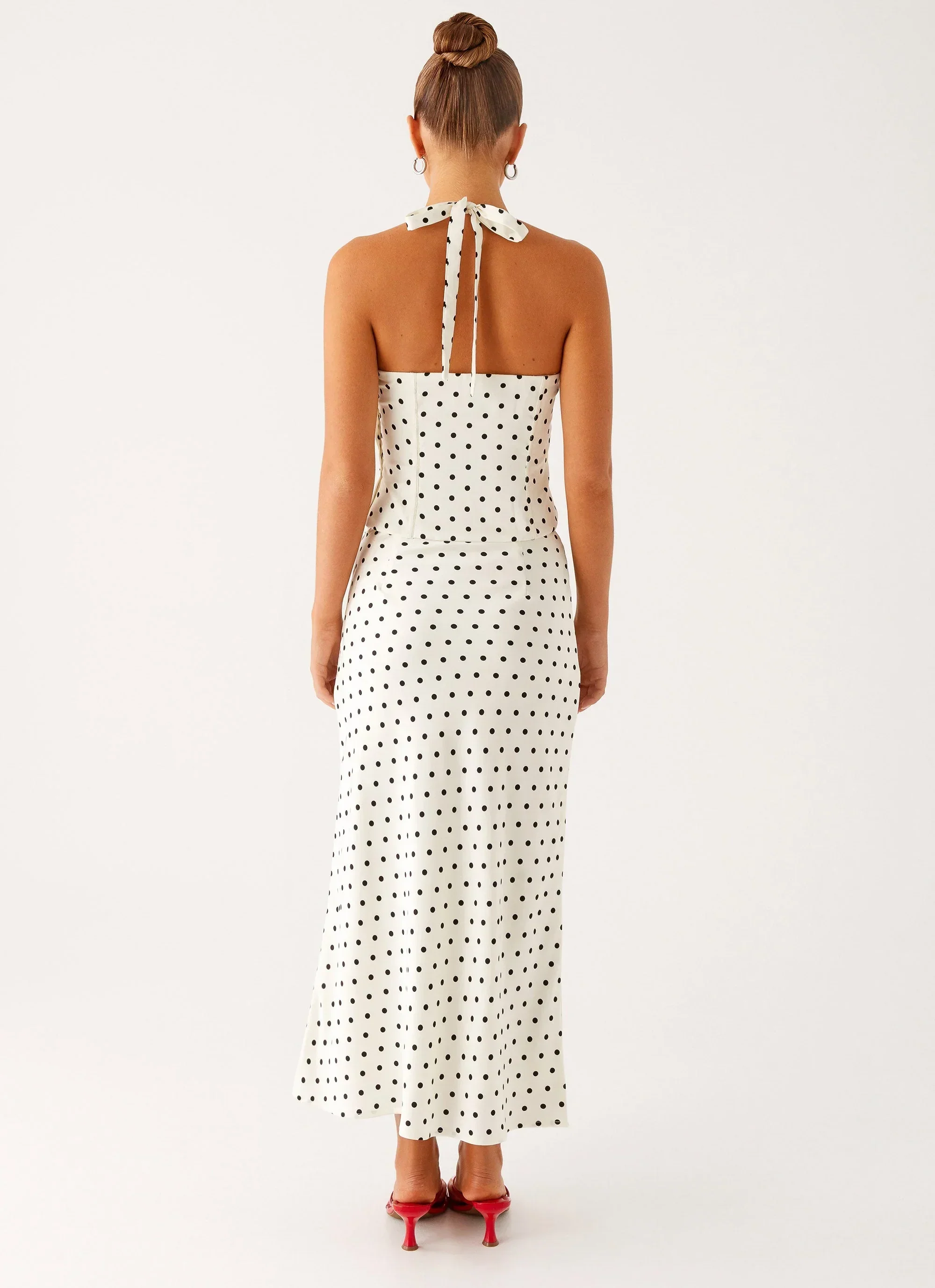 Breanne Midi Skirt - White Polka Dot
