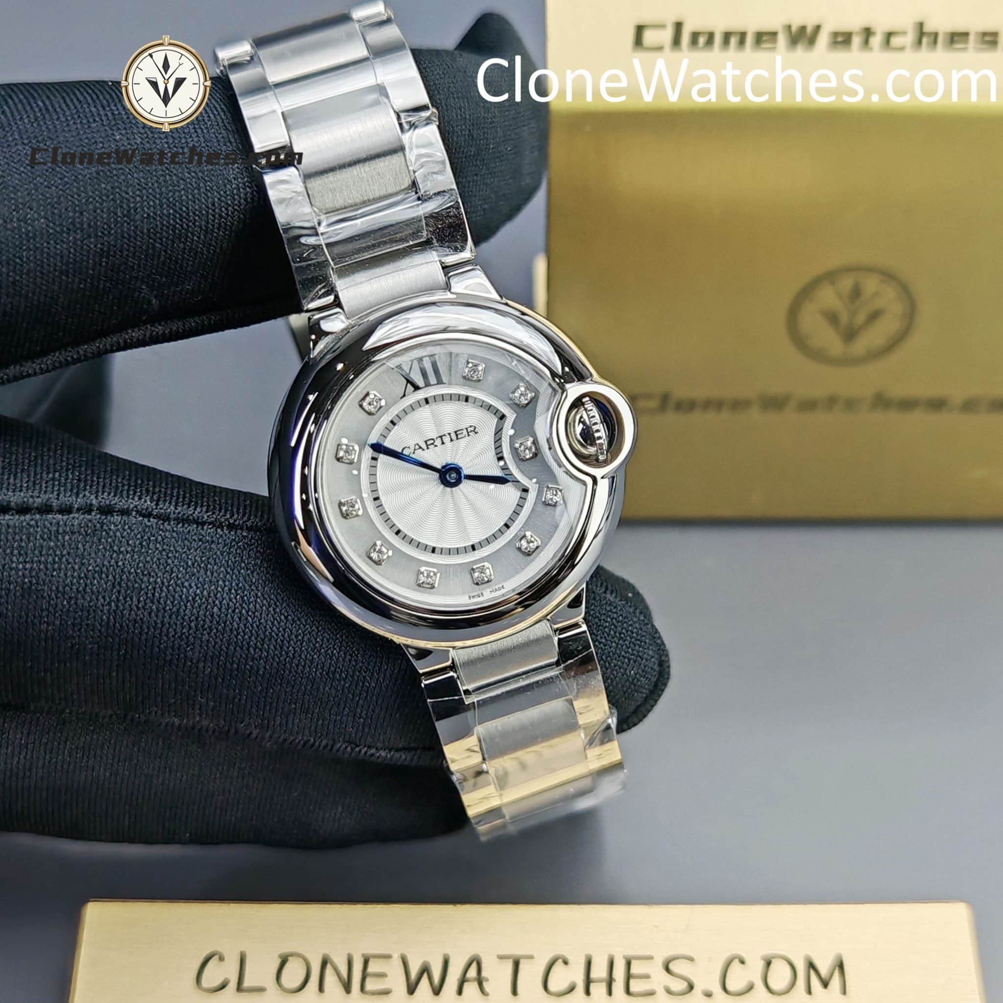 Cartier Super Clone Watches 1:1 Ballon Bleu de WE902073 Silver Plated Dial 28mm