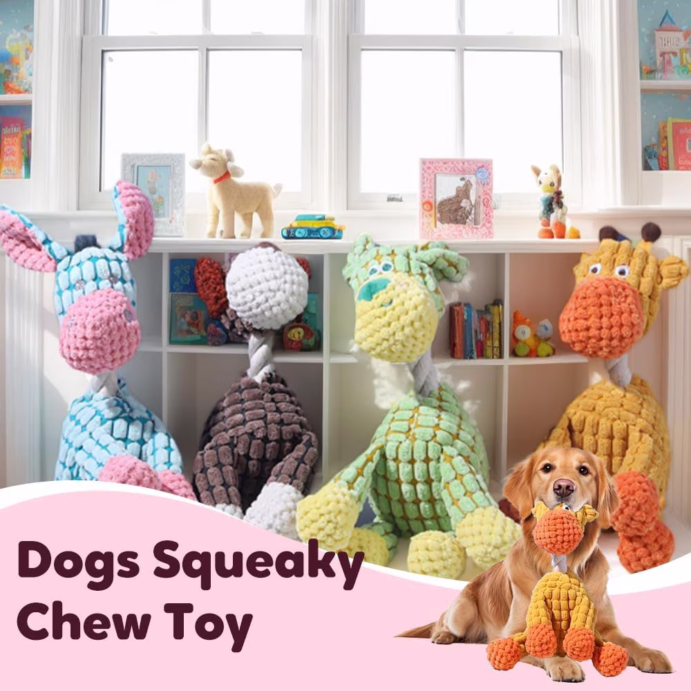 2026 New Dog Toys, Indestructible Plush Dog Toy for Aggressive Chewers, Interactive Squeaky Soft Puppy Chew Toy, Durable Teething Toys for Small Medium Large Dogs (Orange)