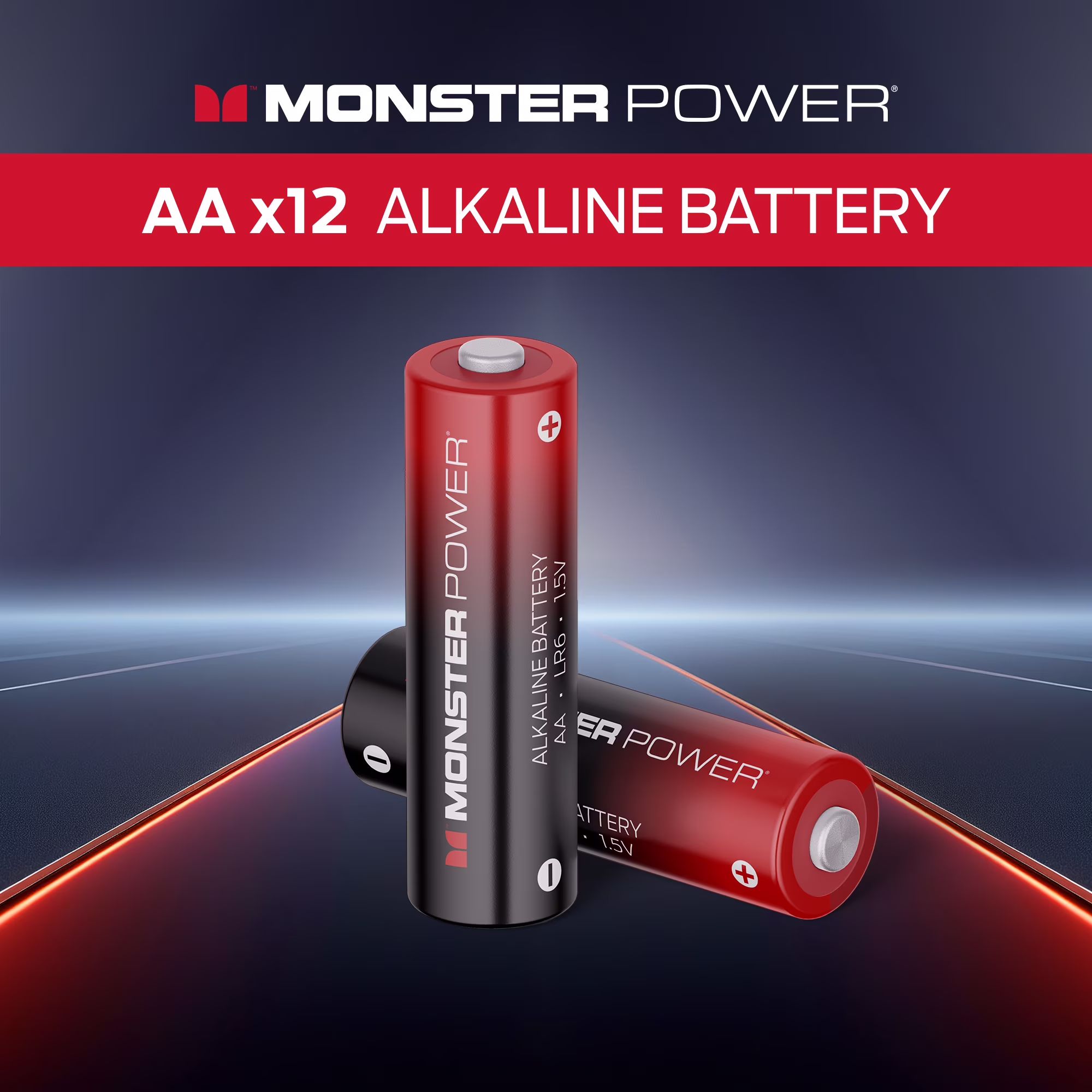 Monster Power AA Alkaline Batteries 2 Pack, 1.5V LR6 Double A Battery, Long-Lasting Leak-Resistant Power for Remotes, Toys, Flashlights & Household Devices