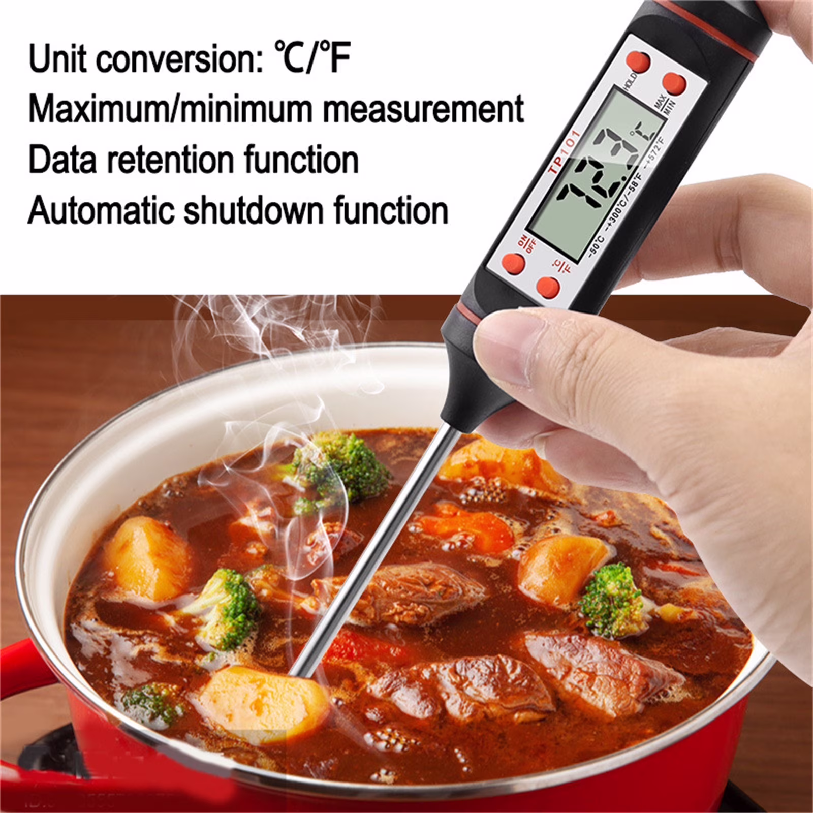 Kumdkd Instant Read Meat Thermometer Digital - Fast 3-Second Food Thermometer for Grilling, Cooking, BBQ with Backlight | -58°F to 572°F Range (Battery Included)