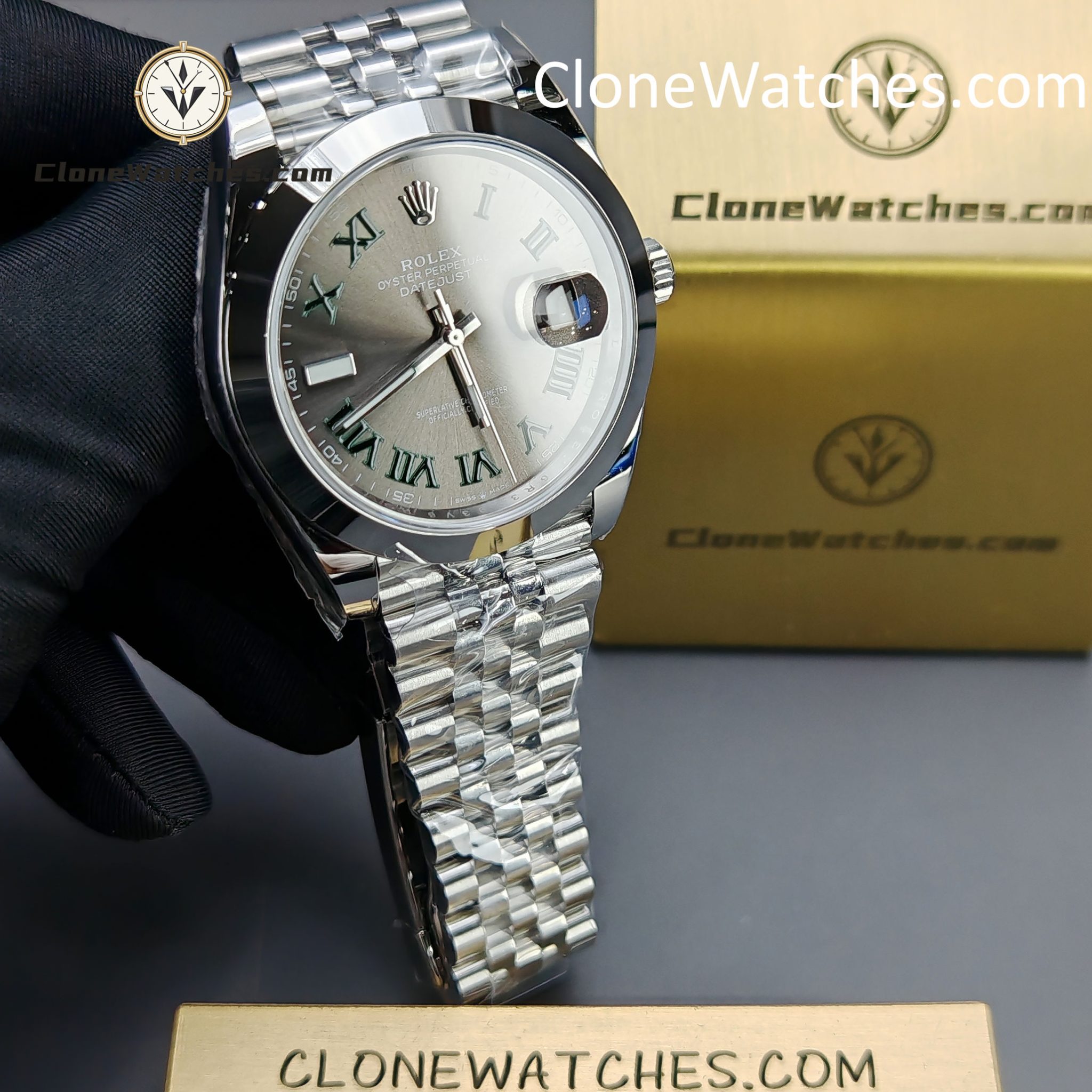 Rolex Super Clone Watches 1:1 DateJust Grey Roman Dial m126300-0014 Jubilee 41MM 3235 Movement
