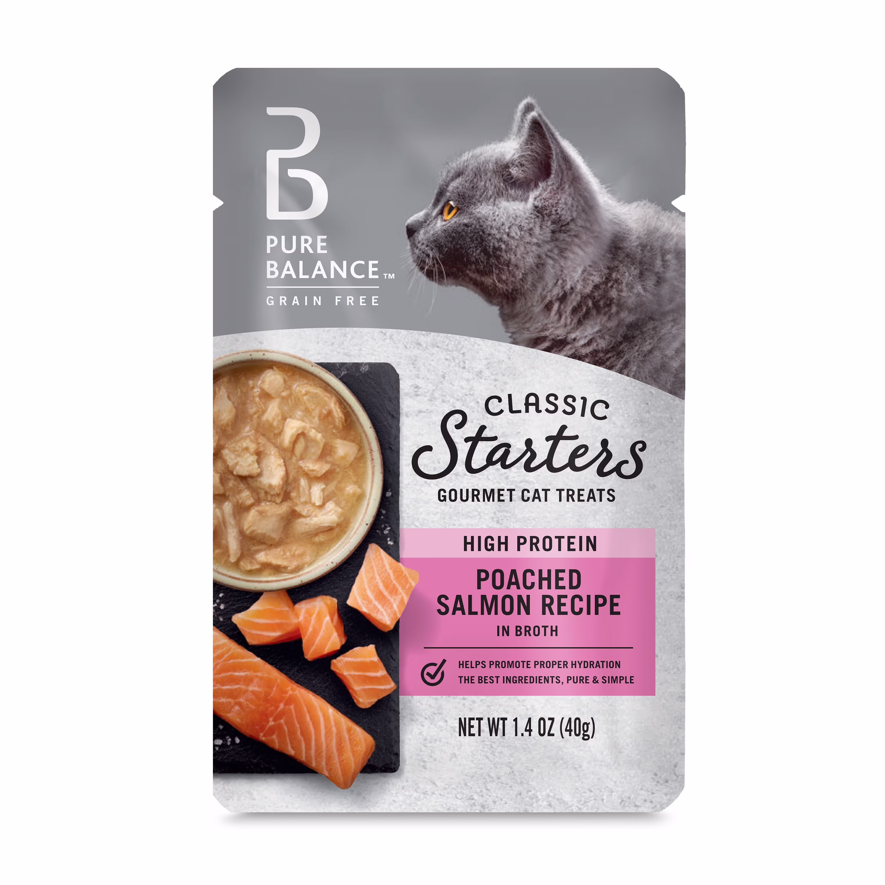 (12 pack) Pure Balance Classic Starters Gourmet Cat Treats, Poached Salmon in Broth, 1.4 oz