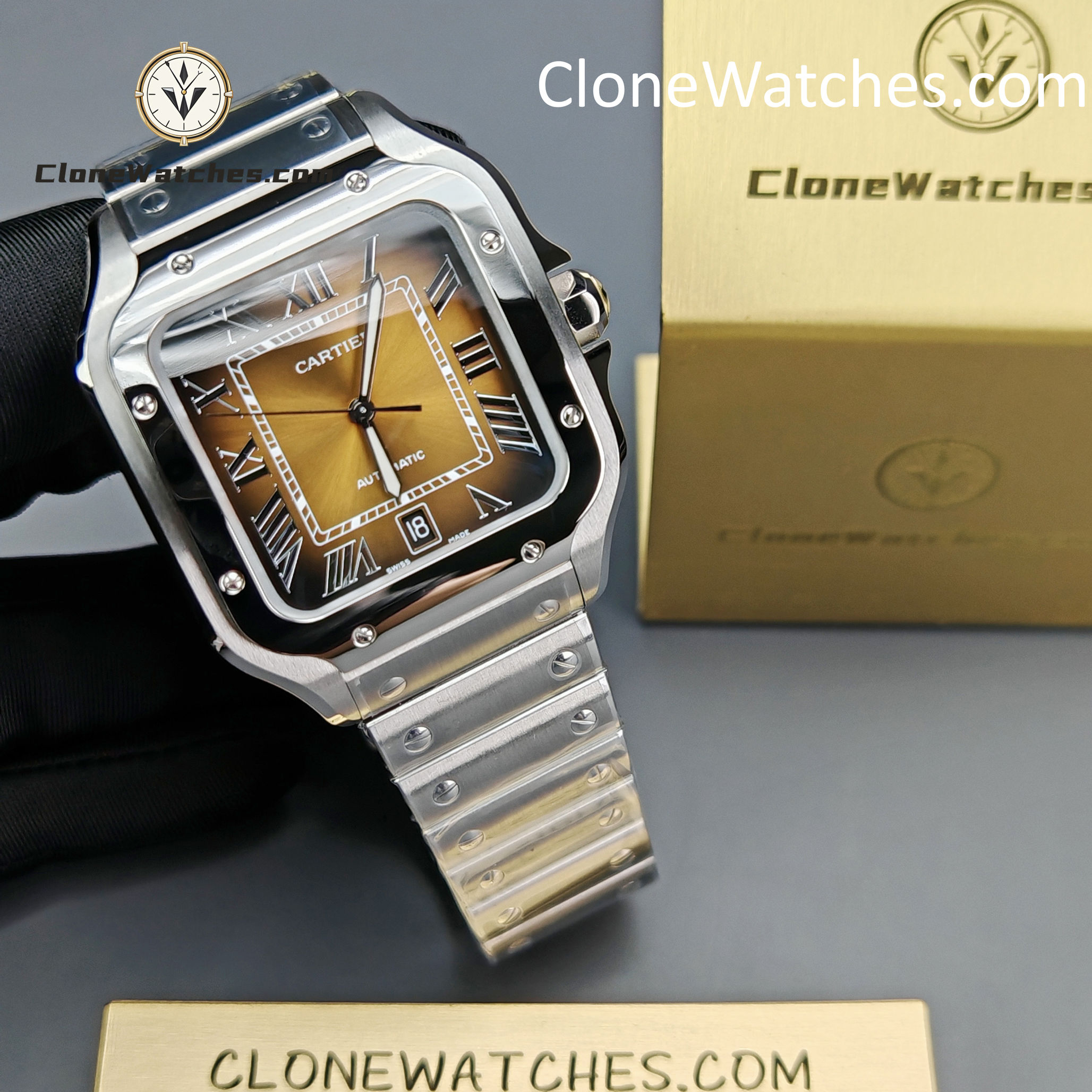 Cartier Super Clone Watches 1:1 Santos Series Gradient Brown Dial 39.8MM WSSA0064