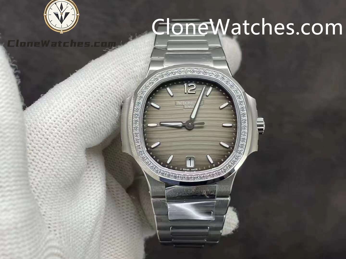 Patek Philippe Super Clone Watches 1:1 Nautilus Gray Dial Diamond Frame 7118/1200A-011 35.2 mm