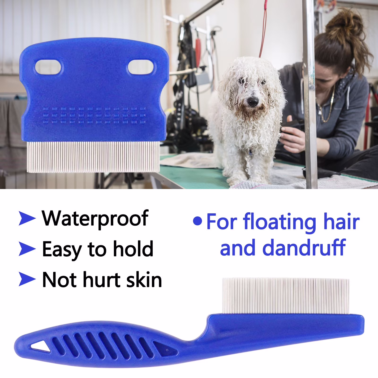 OAVQHLG3B Pet Flea Comb 6-piece Set Of Blue Comb Stainless Steel Needle Dense Tooth Cat And Dog Comb