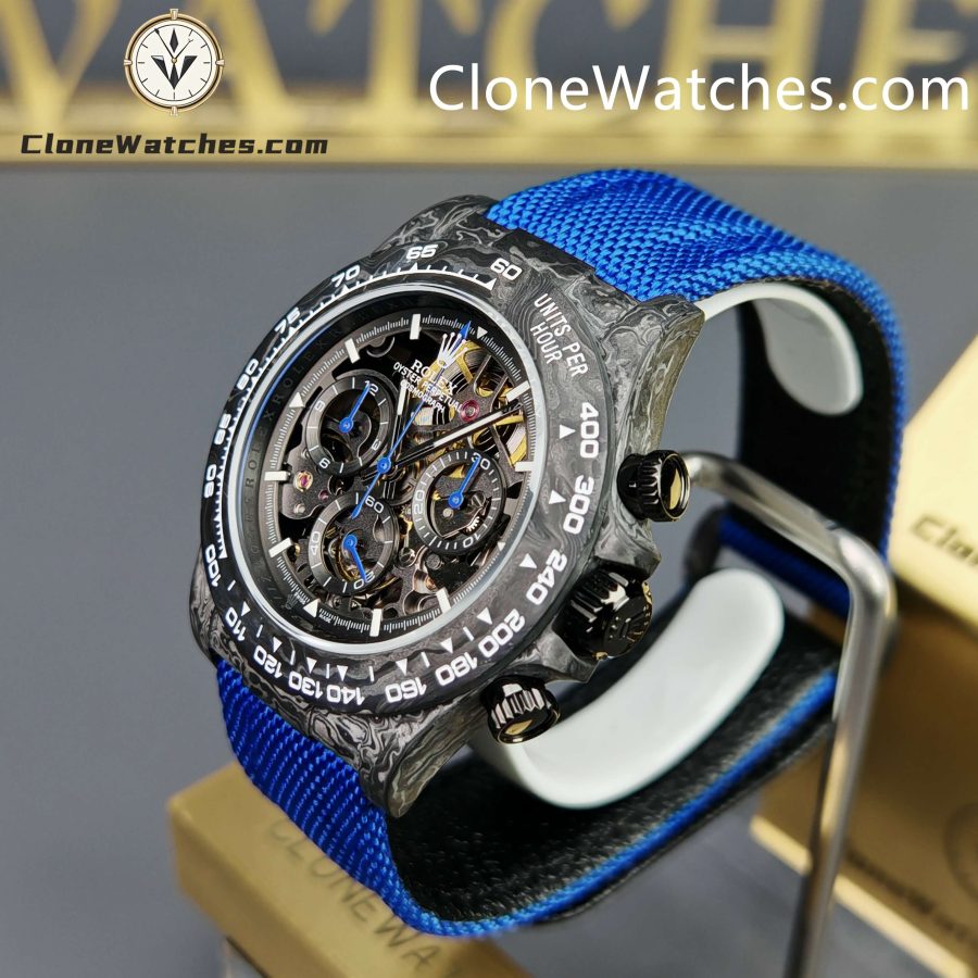 Modified Super Clone Watches 1:1 GET Rolex Daytona Skeleton Dial 4130 Movement Blue Strap