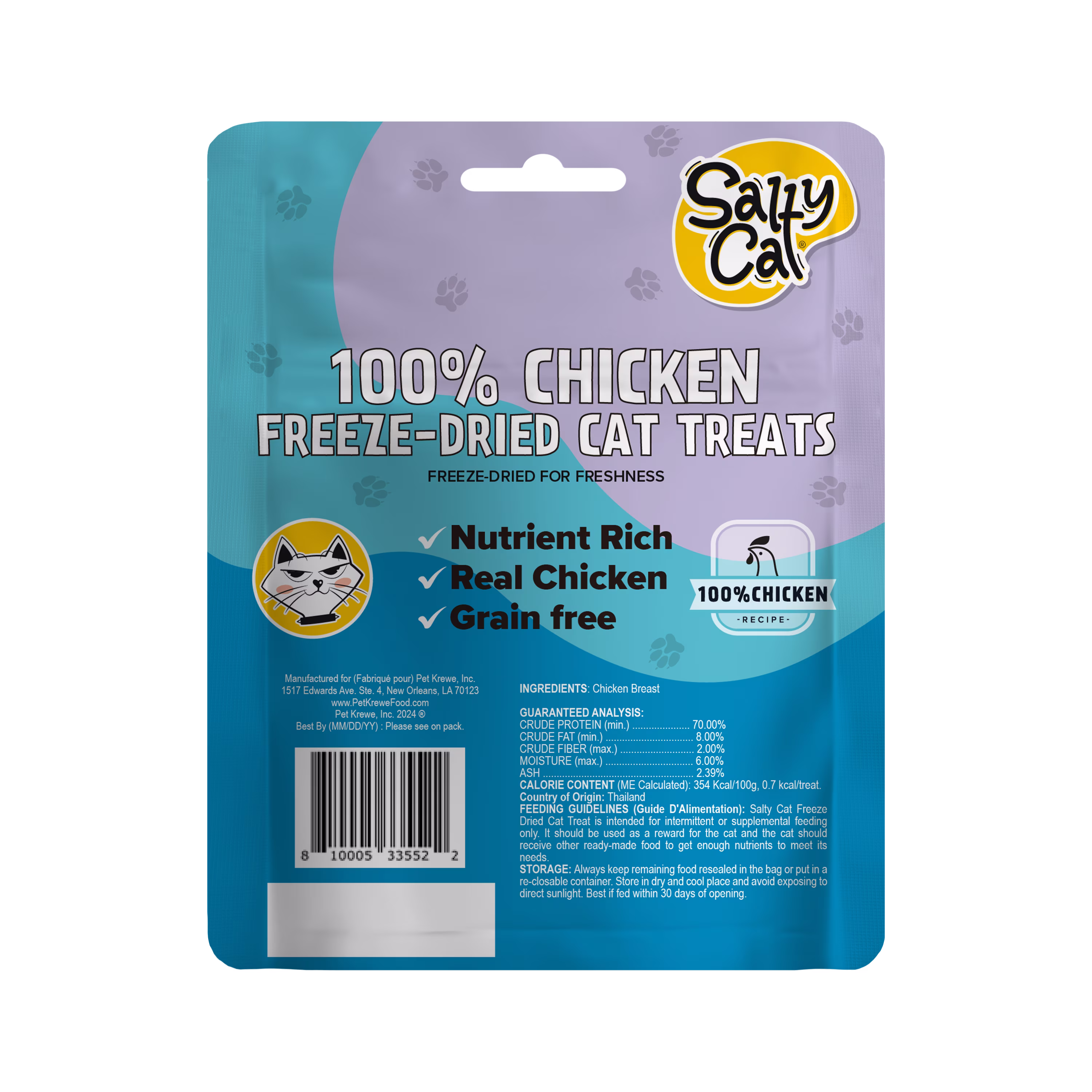 Salty Cat Freeze-Dried Chicken Flavor Crunchy Treats for Cats, 10g Bag