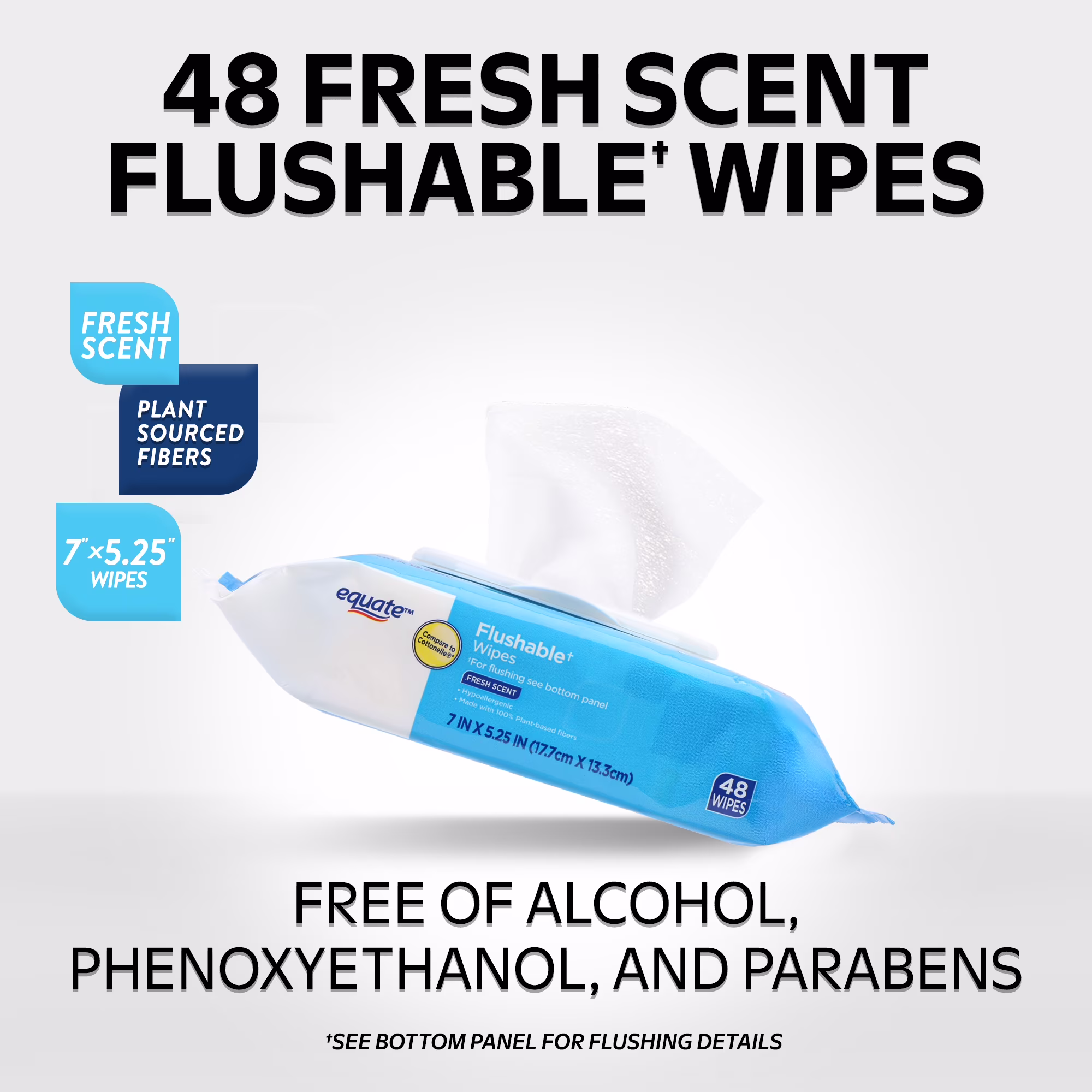 Equate Flushable Wet Wipes, Fresh Scent, 48 Wipes