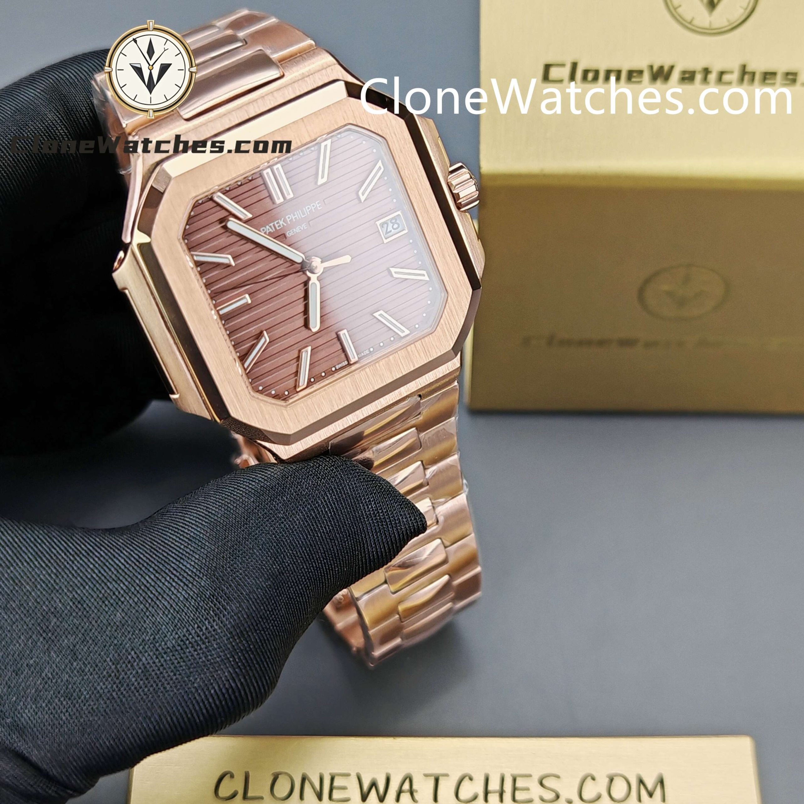 Patek Philippe Super Clone Watches 1:1 CUBITUS Rose Gold 7128/1R-001 Brown Dial