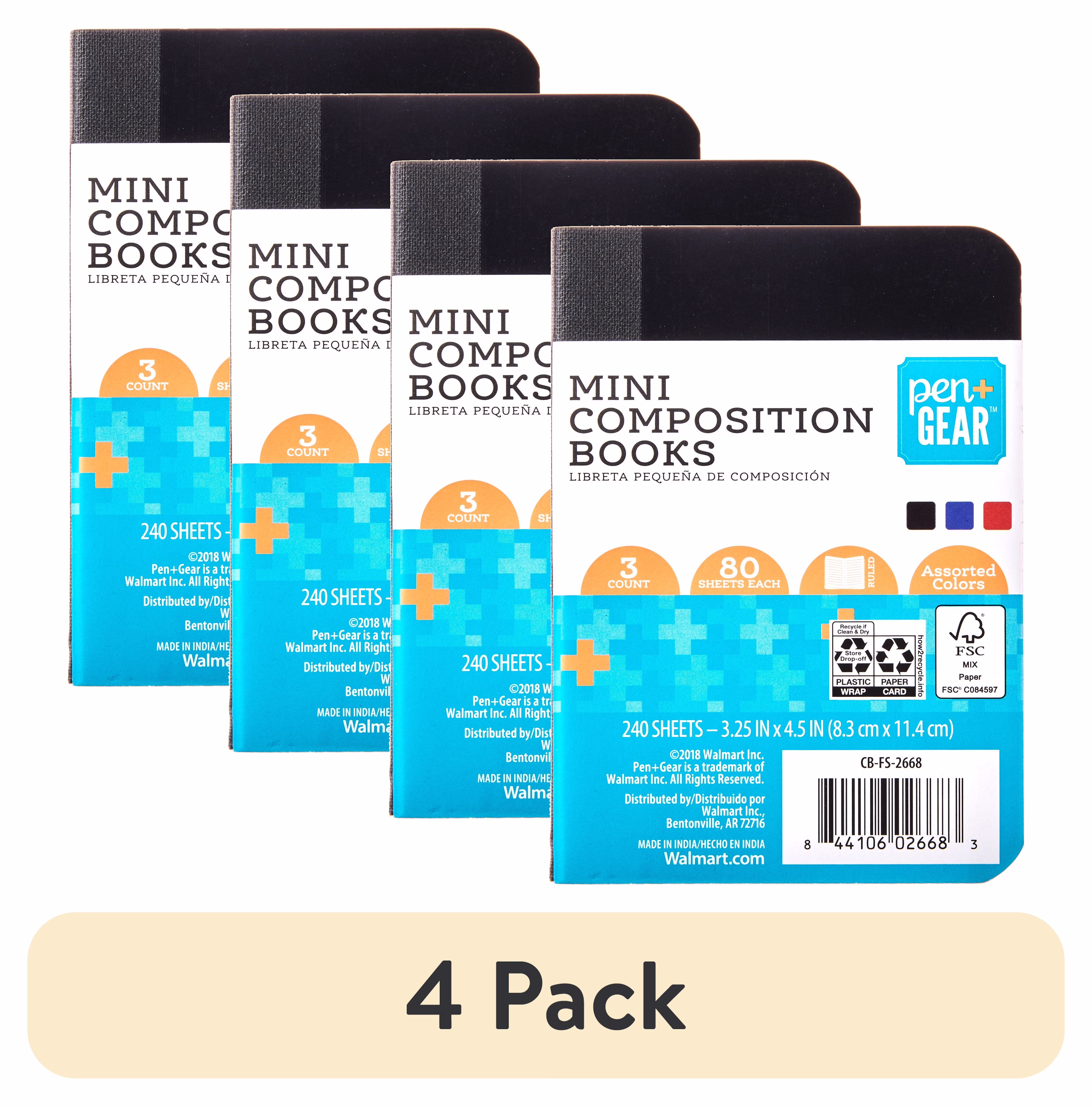 (4 pack) Pen+Gear Ruled Mini Composition Books, 3.25 in x 4.5 in, Assorted Colors, 80 Sheets, 3 Pack