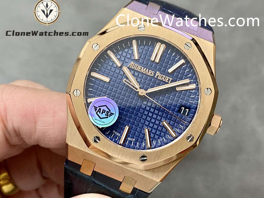 Audemars Piguet Super Clone Watches 1:1 Royal Oak 15510 Rose Gold Blue Dial Alligator Leather Strap 41MM