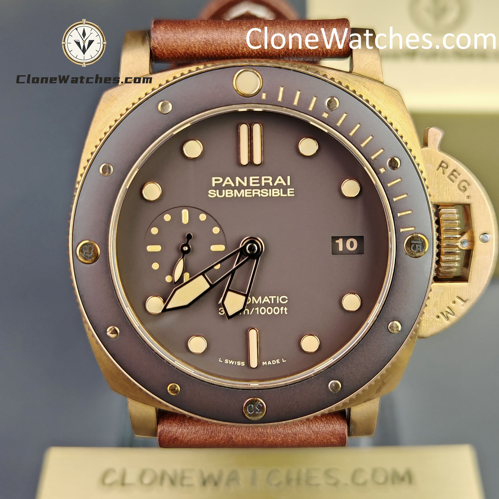 Panerai Super Clone Watches 1:1 Submersible Bronzo PAM 00968 Brown Dial