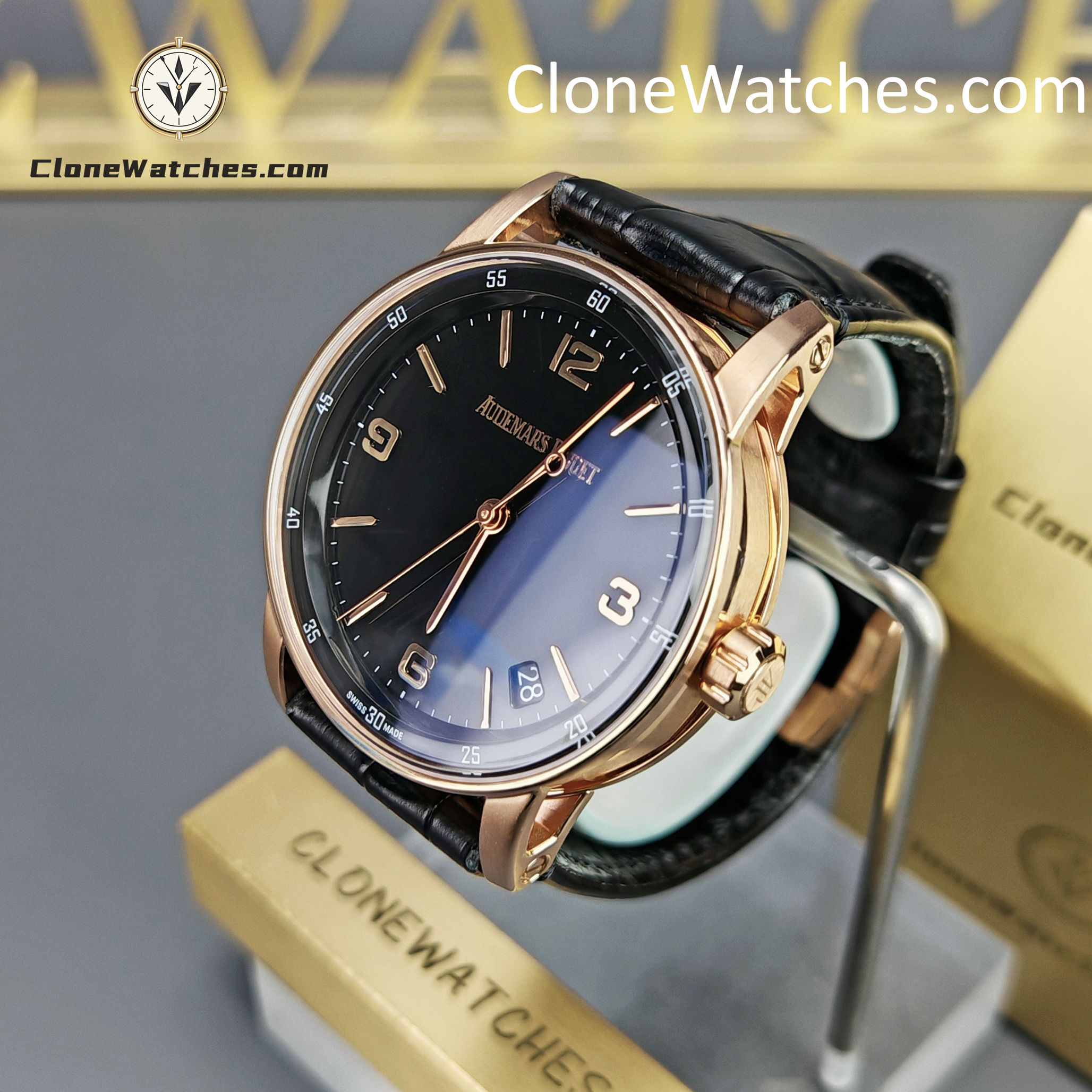 Audemars Piguet Super Clone Watches 1:1 Code 11.59 by Rose Gold 15210OR Black Dial 41MM