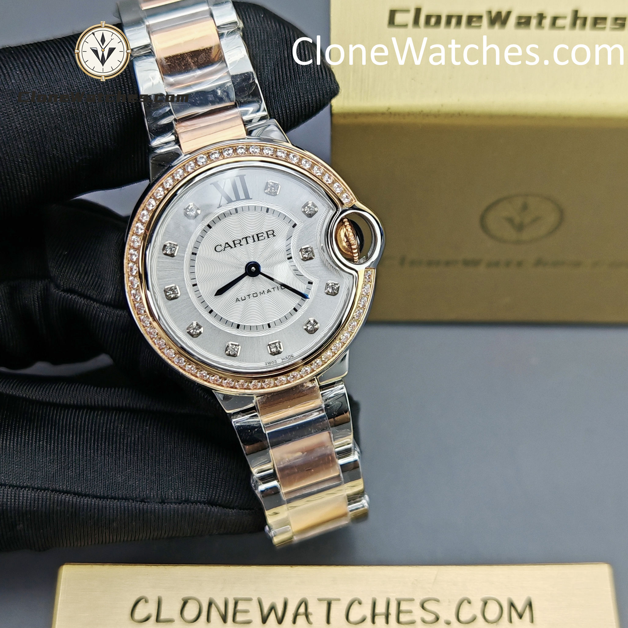 Cartier Super Clone Watches 1:1 Ballon Bleu de W3BB0023 Silver Dial Diamond bezel 33mm