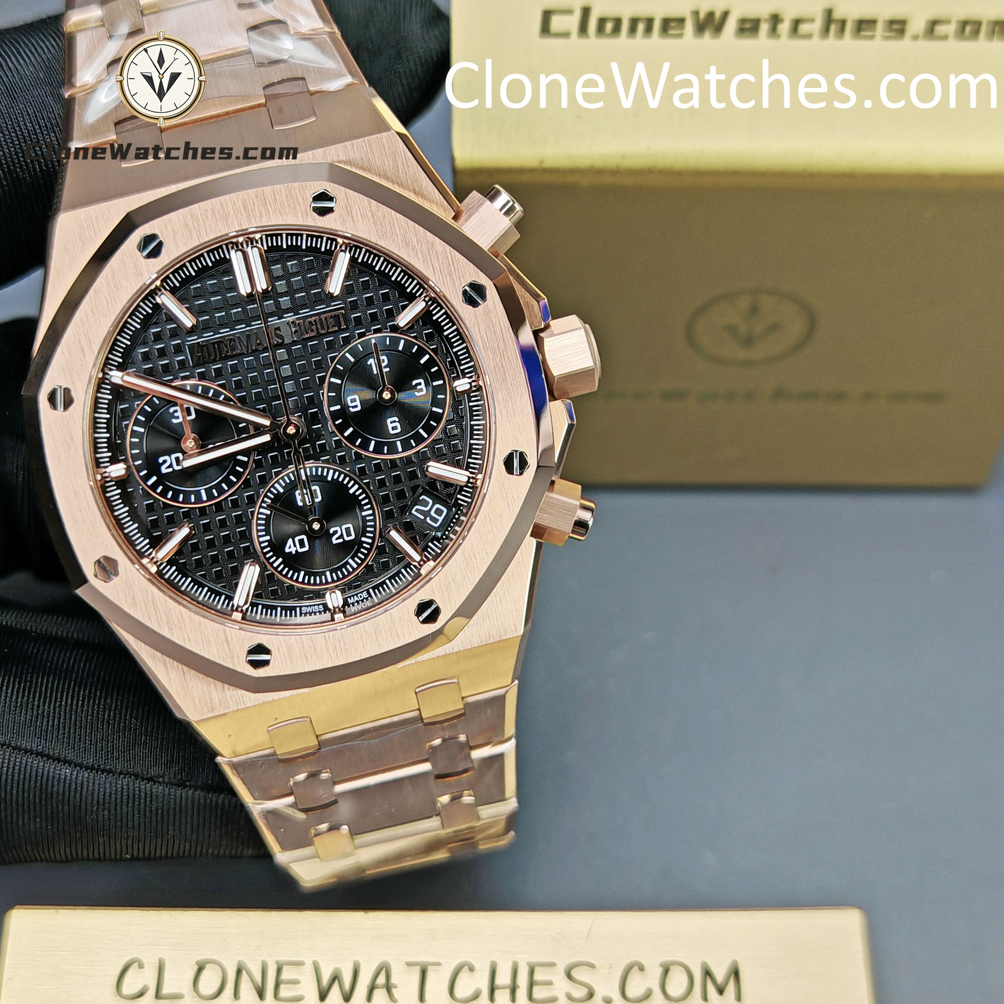 Audemars Piguet Super Clone Watches 1:1 Royal Oak Rose Gold 26240 Black Dial