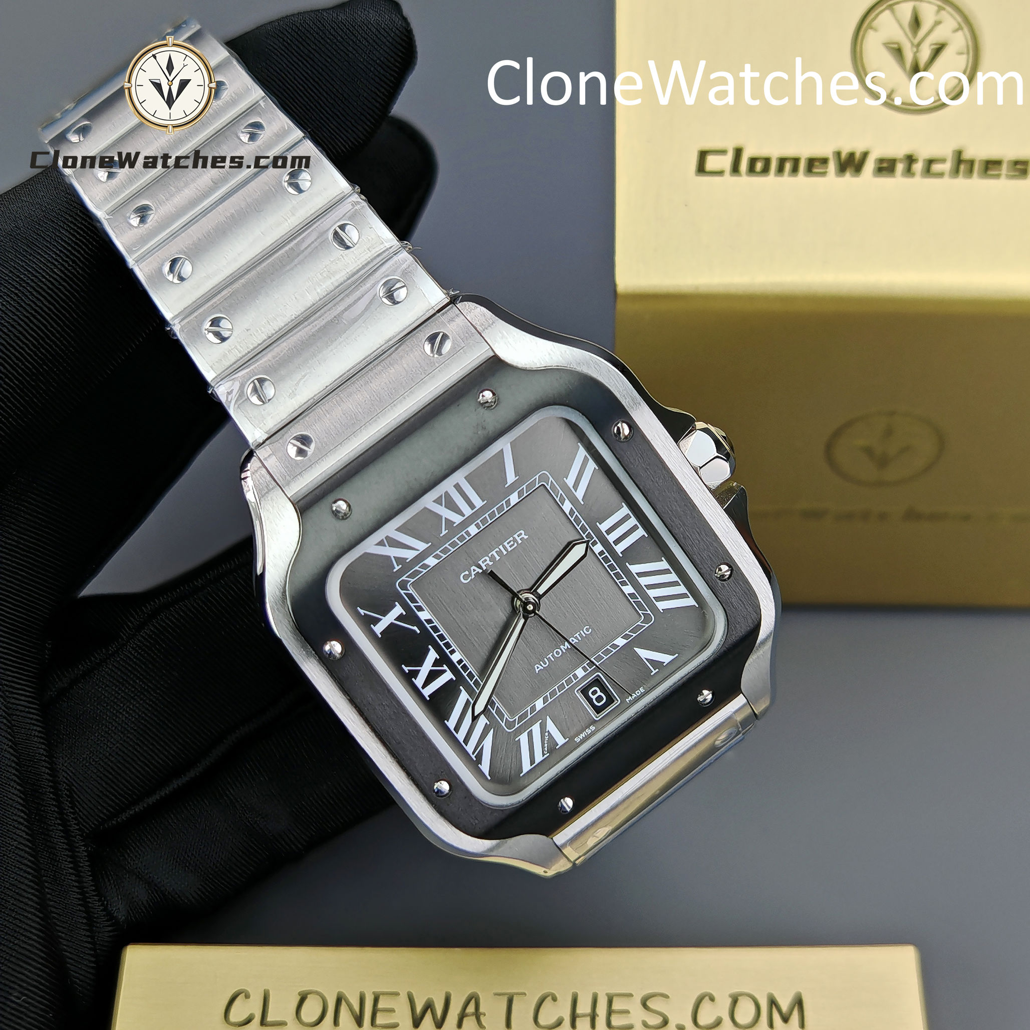 Cartier Super Clone Watches 1:1 Santos Series Gray Dial 39.8MM WSSA0037 Steel Strap