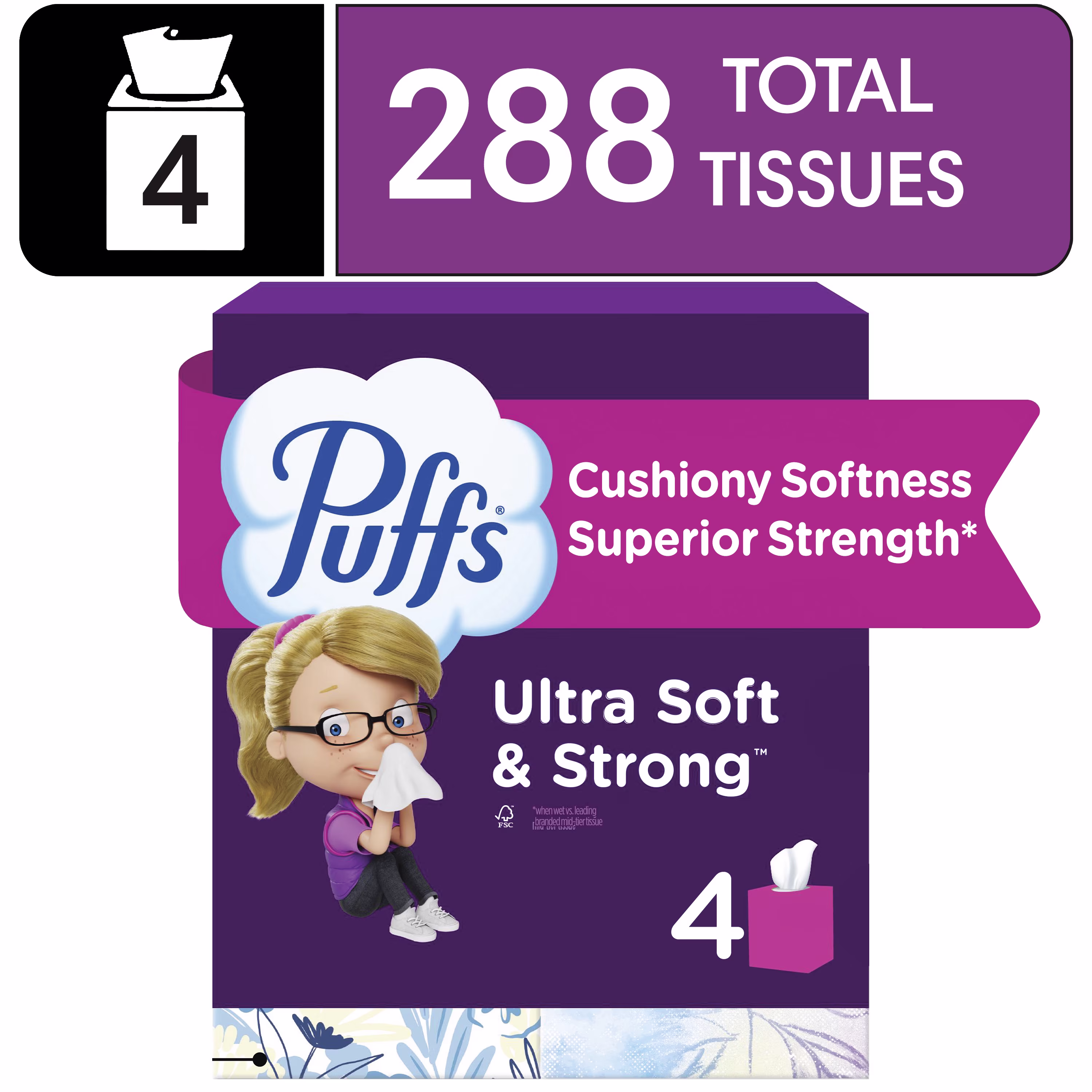 Puffs Ultra Soft Non-Lotion Facial Tissue, 1 Mega Cube Box, 72 Facial Tissues per Box