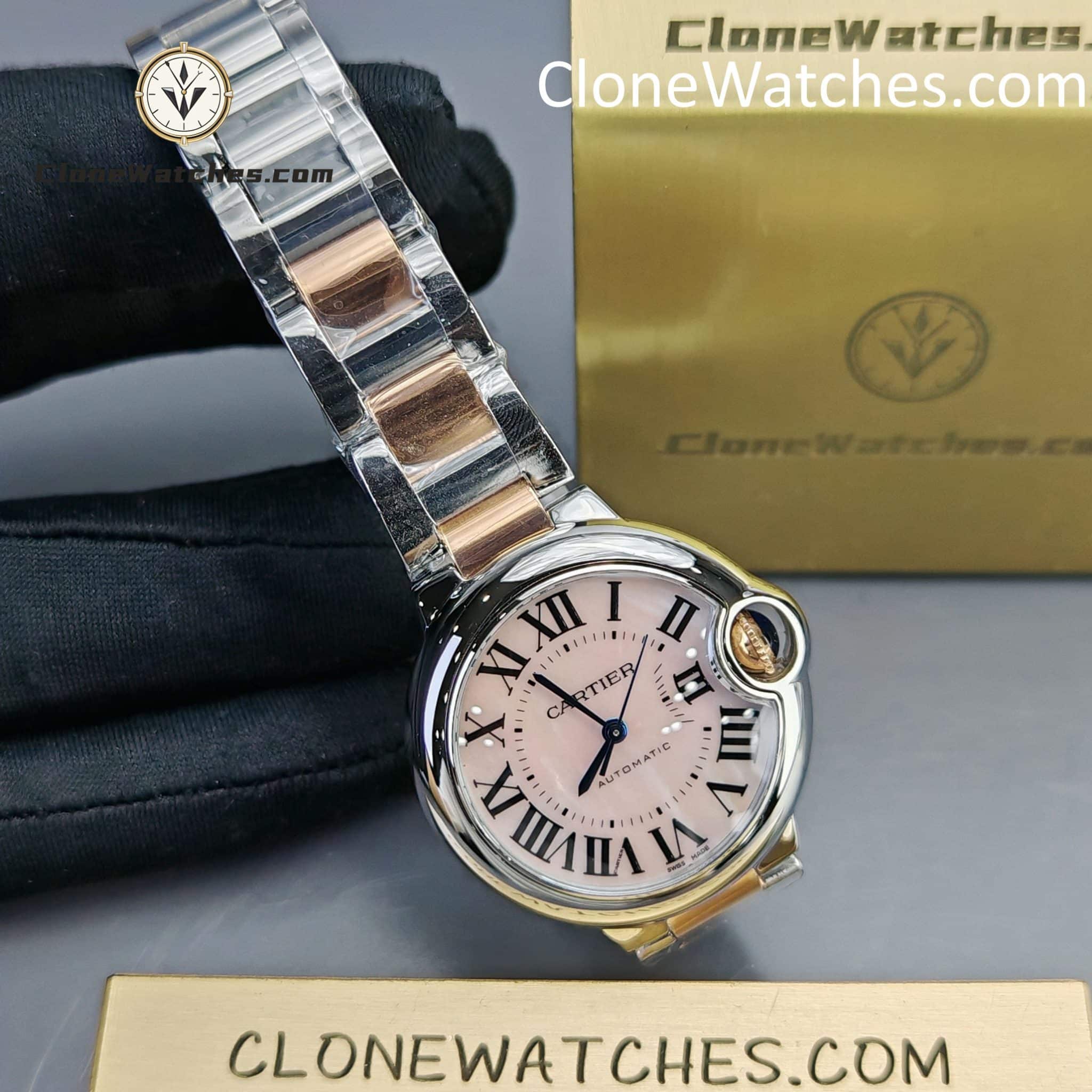 Cartier Super Clone Watches 1:1 Ballon Bleu de W6920070 Pink Mother-of-Pearl Dial 33mm