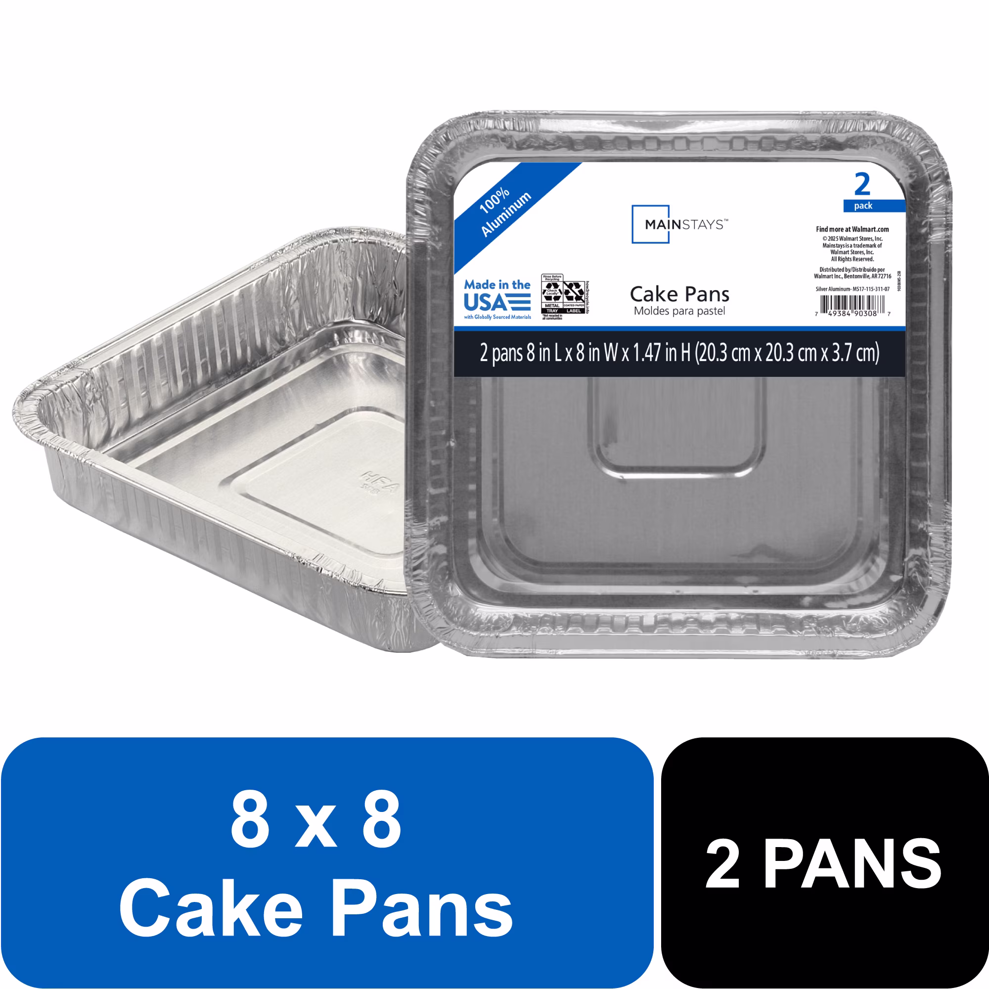 (5 pack) Mainstays 8 in Square Aluminum Cake Pans, 2 Count