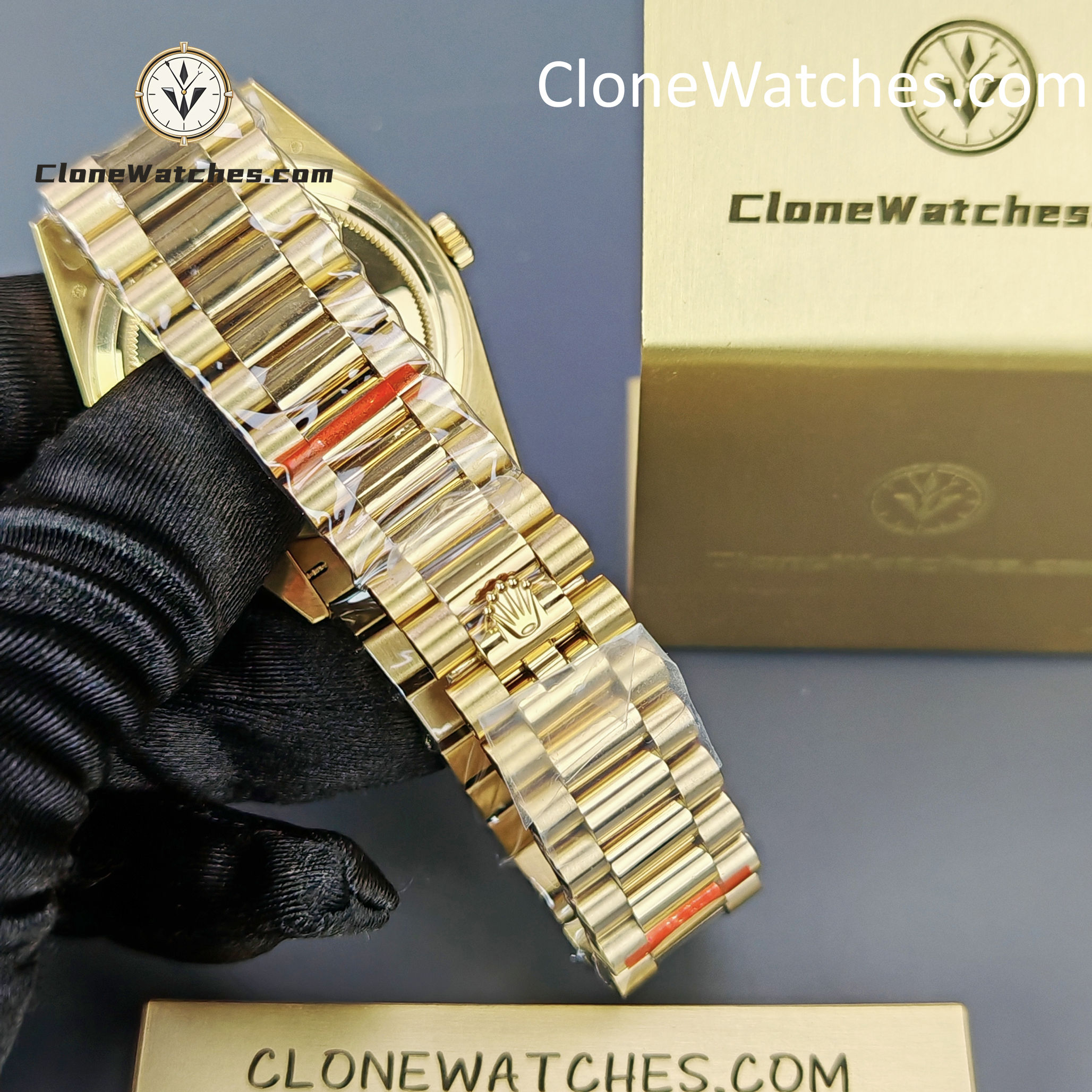 Rolex Super Clone Watches 1:1 Day Date 18K Gold Black Diamond Dial 40mm m228238-0059 3255 Movement