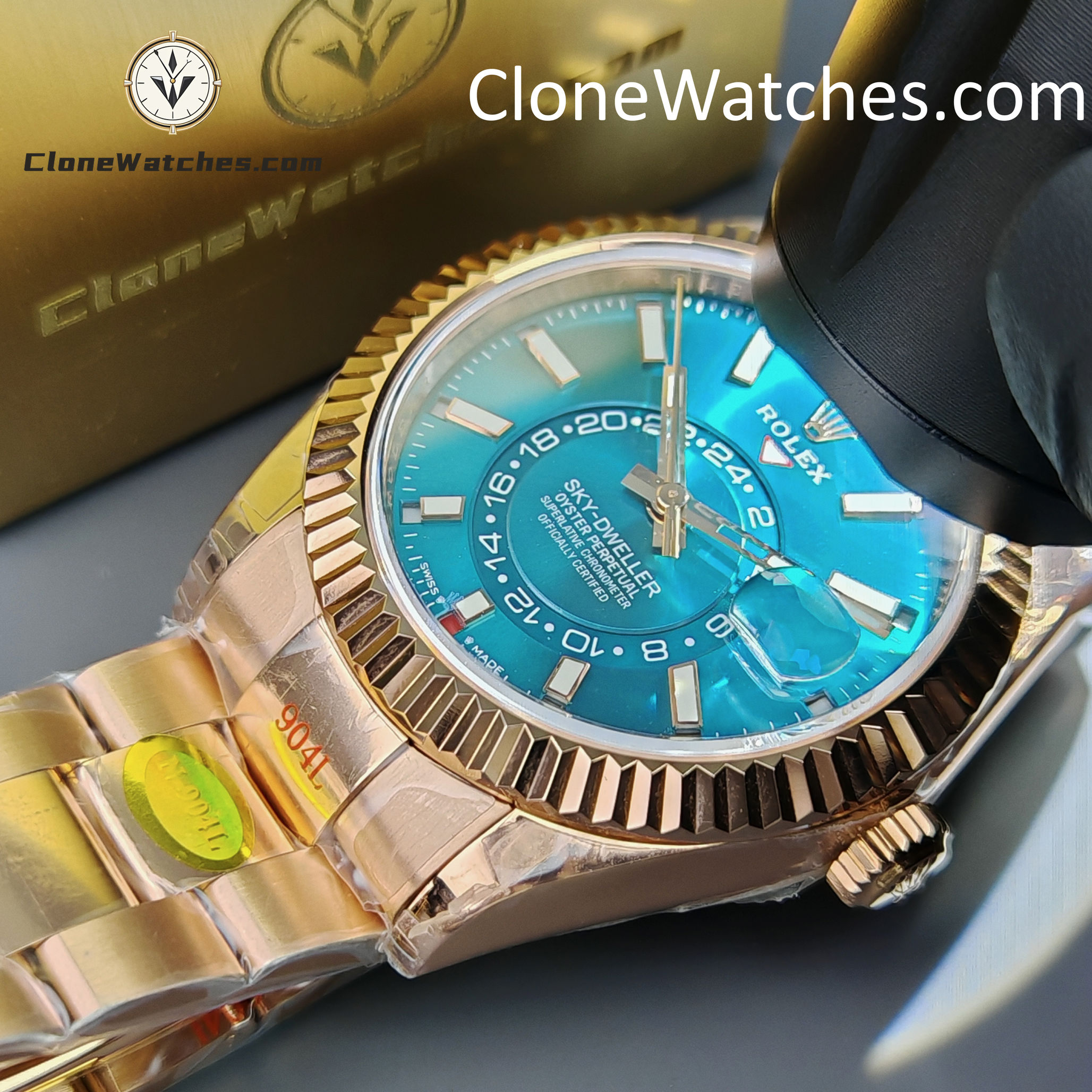 Rolex Super Clone Watches 1:1 Sky Dweller Rose Gold Blue Oyster m336935-0005 9002 Movement