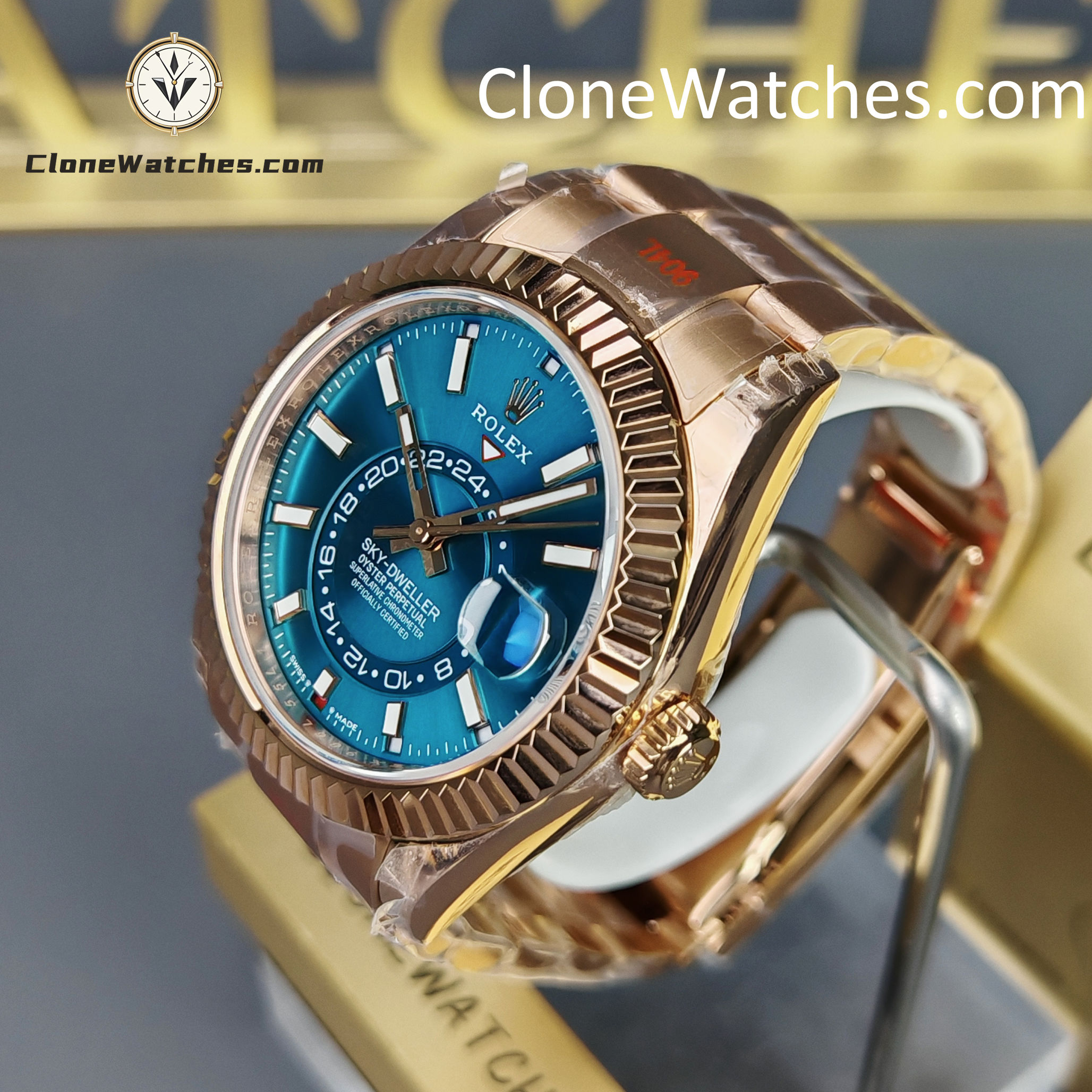 Rolex Super Clone Watches 1:1 Sky Dweller Rose Gold Blue Oyster m336935-0005 9002 Movement