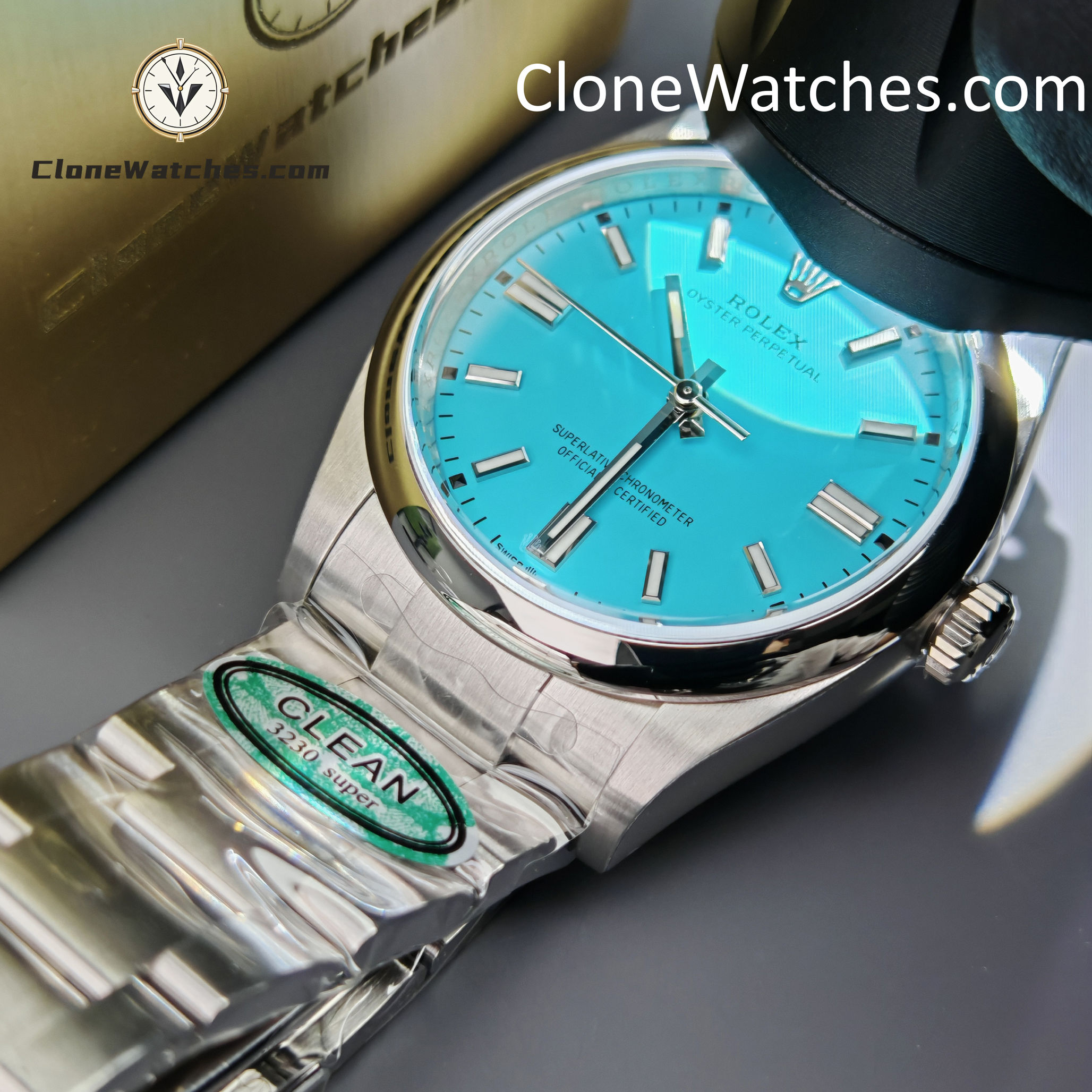 Rolex Super Clone Watches 1:1 Oyster Perpetual Turquoise Blue Dial 36mm M126000-0006 3230 Movement